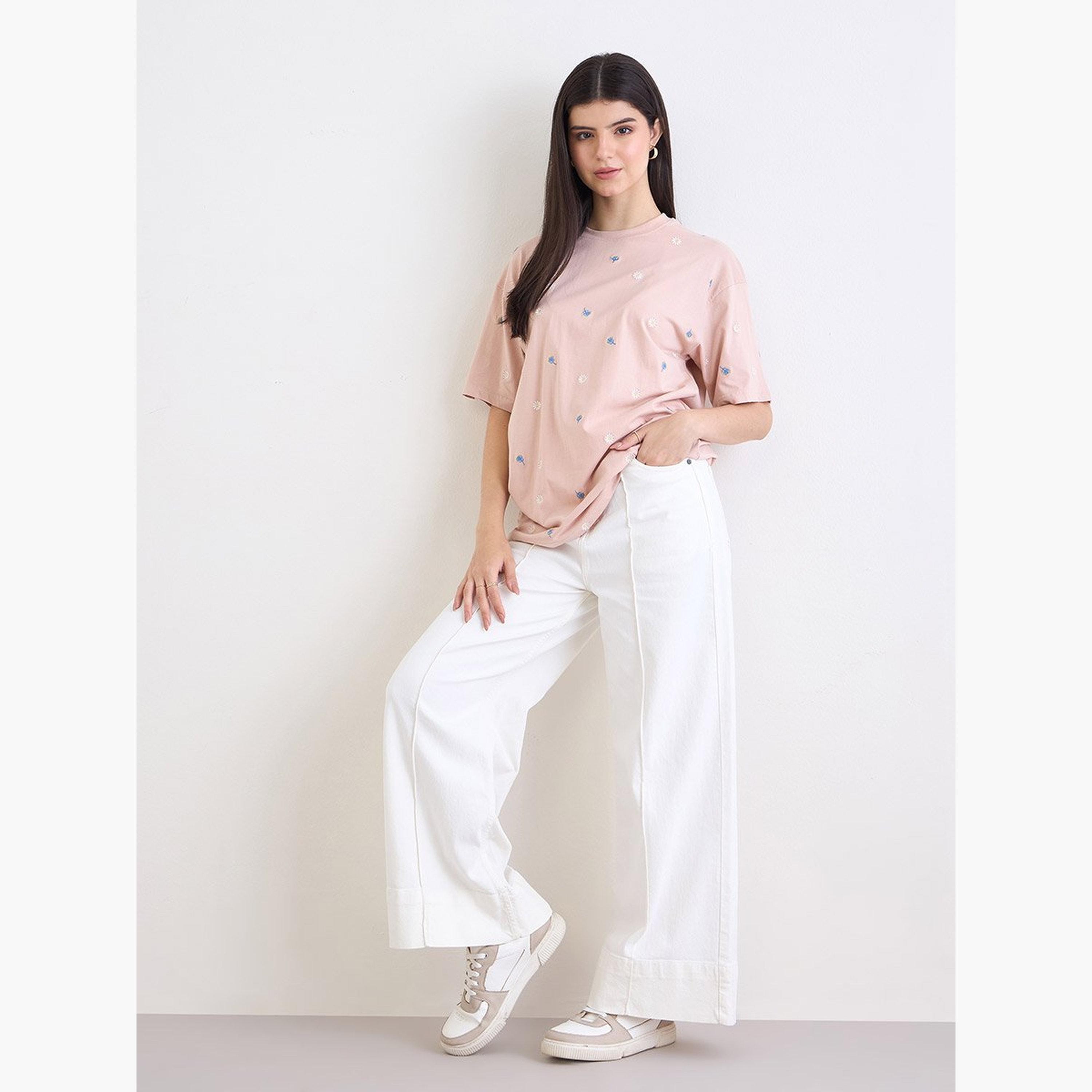 Styli Light Pink Embroidered Oversized T-Shirt-women-clothing-tshirts-image-2