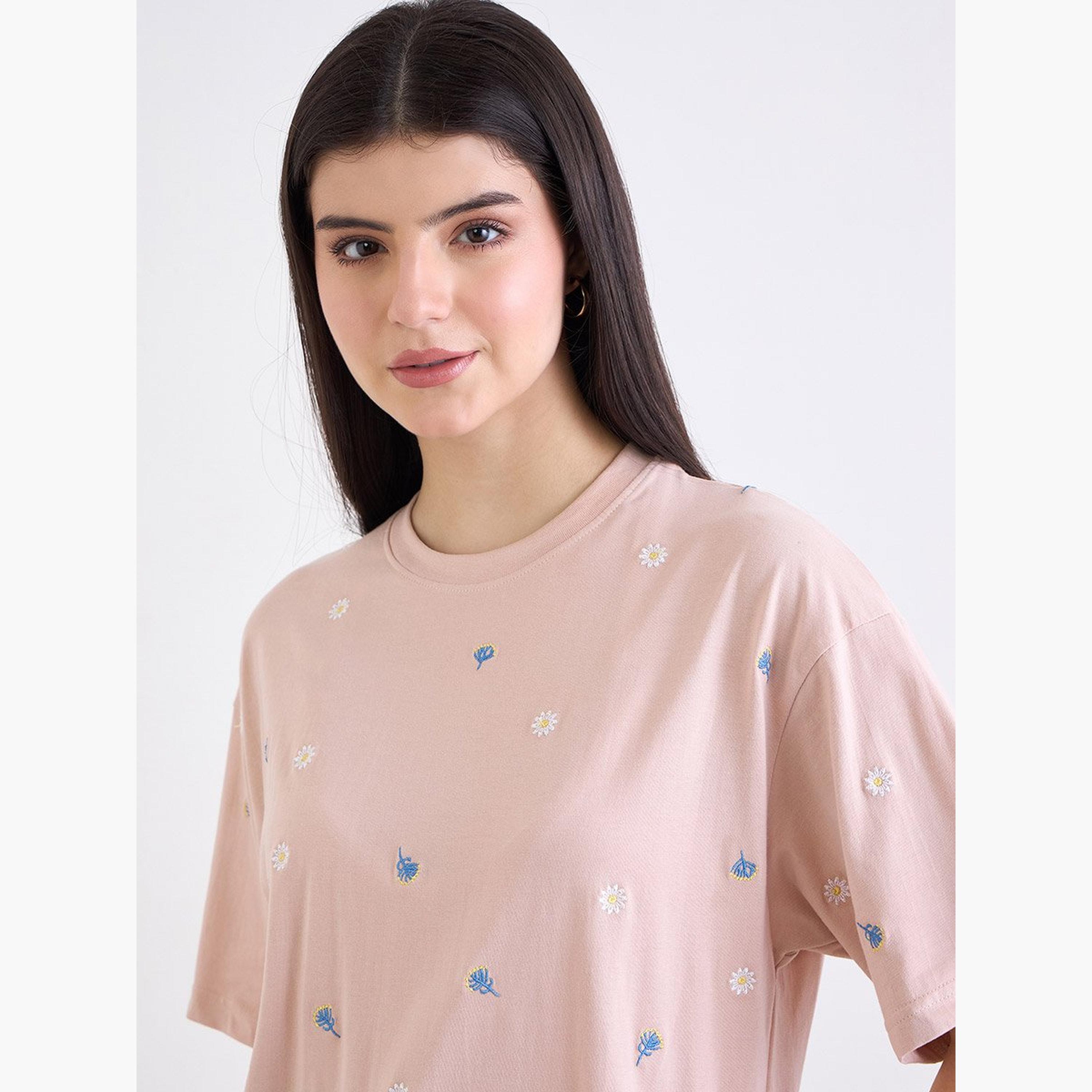 Styli Light Pink Embroidered Oversized T-Shirt-women-clothing-tshirts-image-4