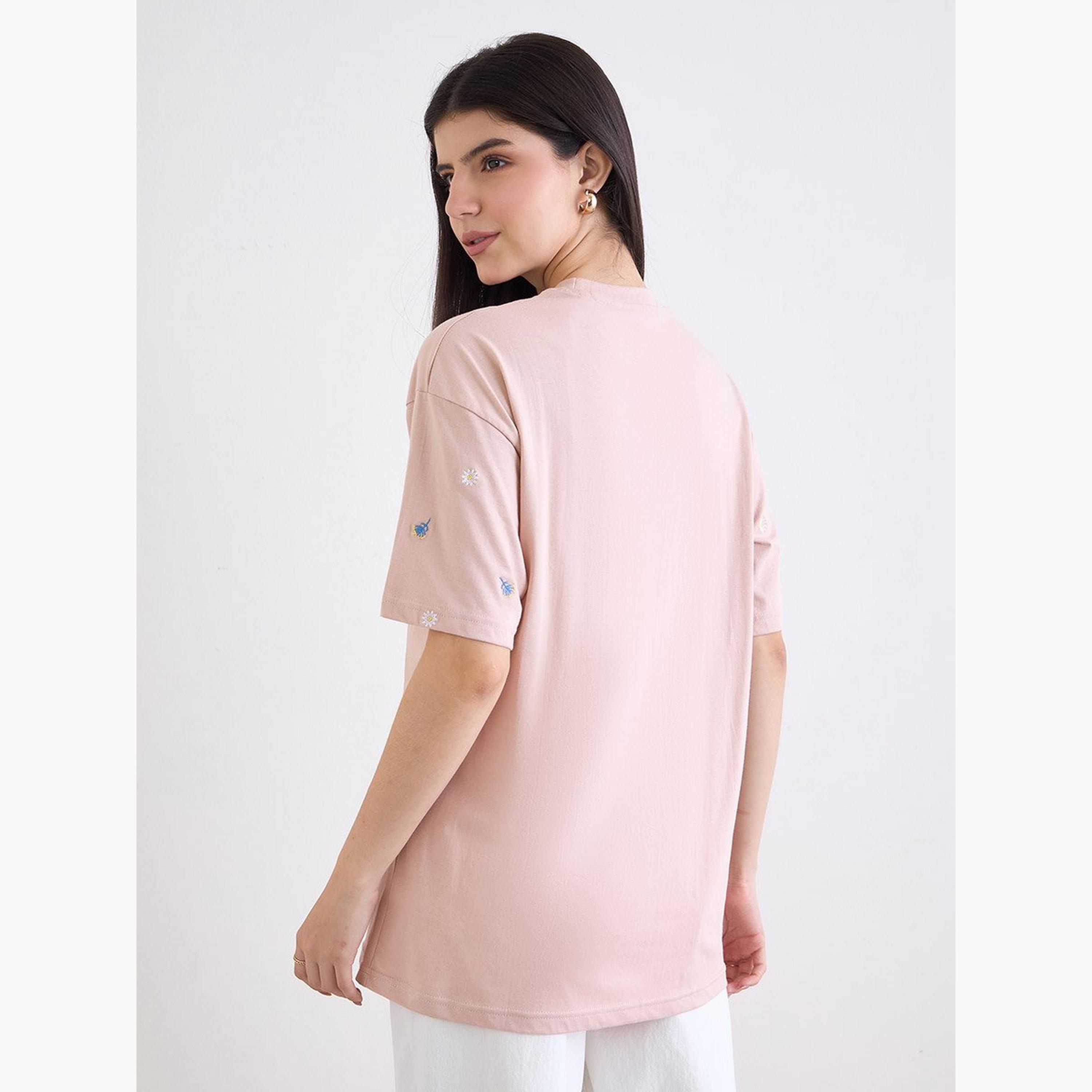 Styli Light Pink Embroidered Oversized T-Shirt-women-clothing-tshirts-image-5