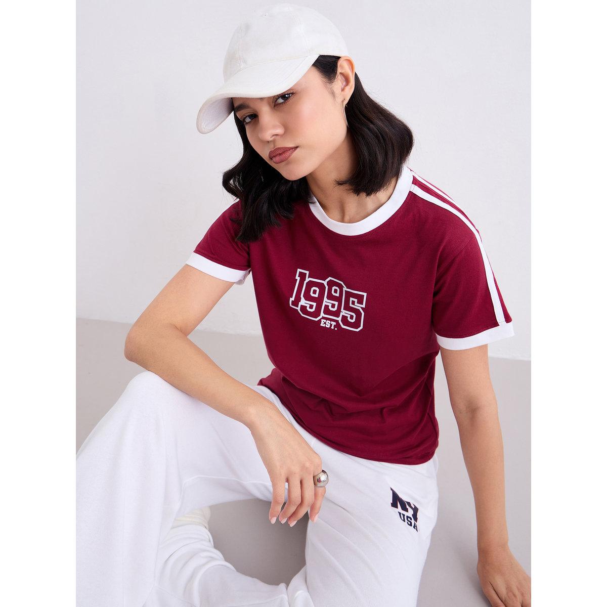 Styli Women Red Regular Fit Printed T-Shirt-women-clothing-tshirts-image-1