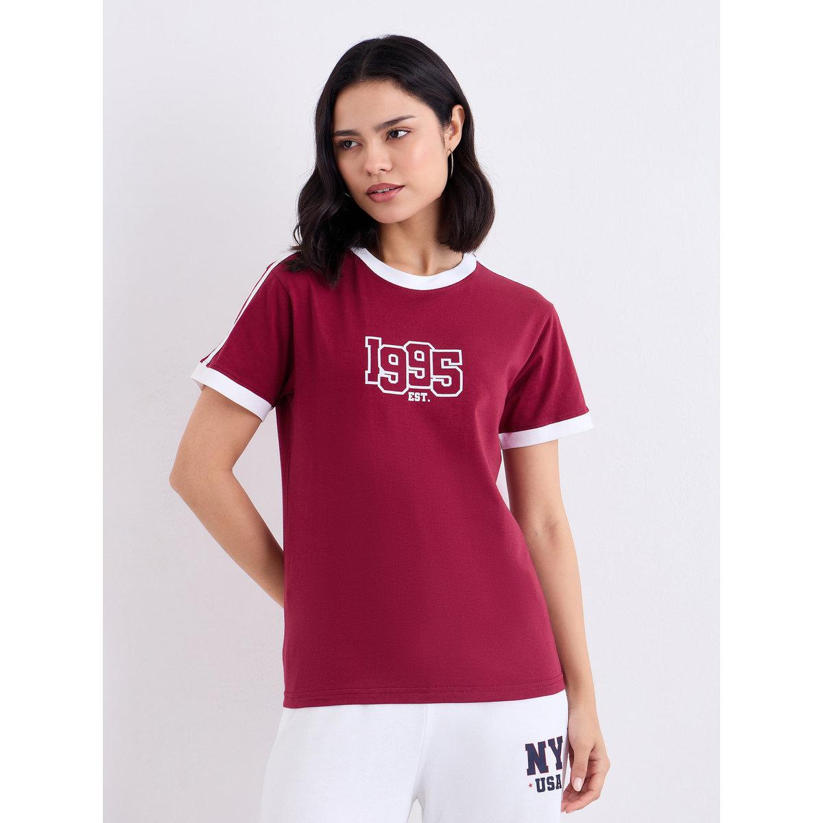 Styli Women Red Regular Fit Printed T-Shirt-women-clothing-tshirts-image-3