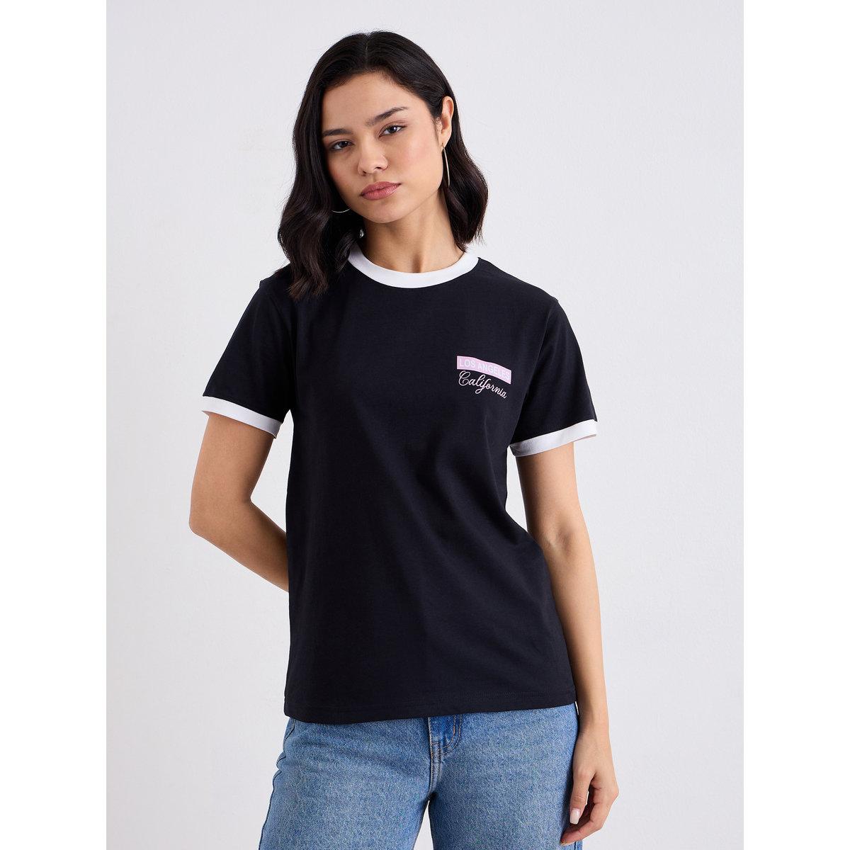 تيشيرت مطبع بكتابة مع ياقة دائرية-women-clothing-tshirts-image-2