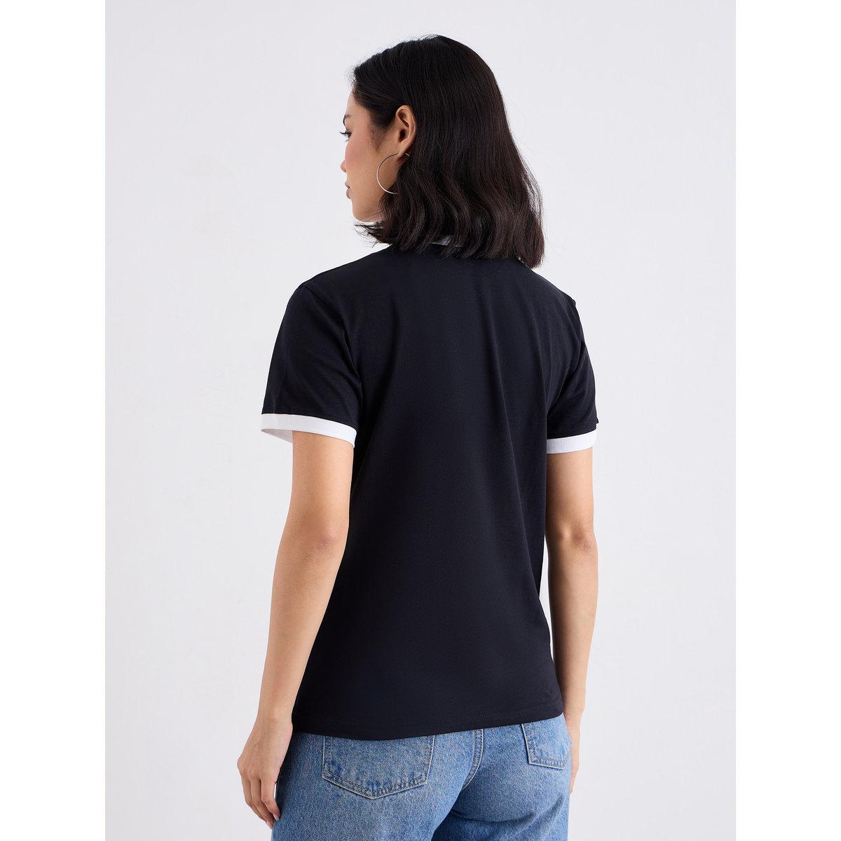 Styli Slogan Print Contrast Trim Round Neck T-Shirt-women-clothing-tshirts-image-4