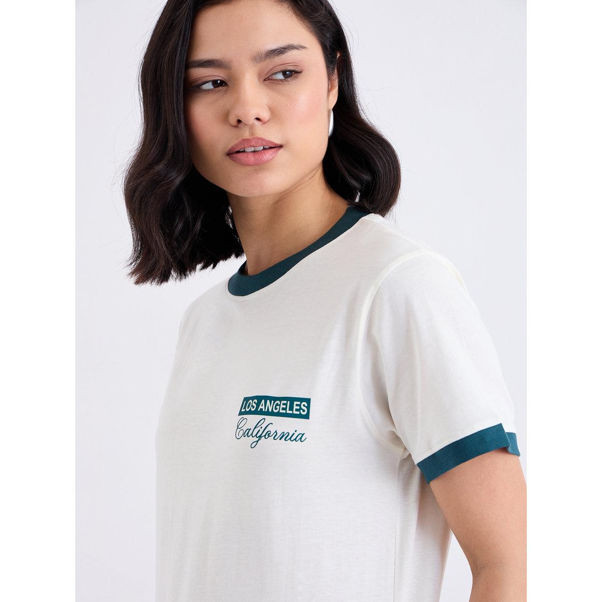 Styli Slogan Print Contrast Trim Round Neck T-Shirt-women-clothing-tshirts-image-3