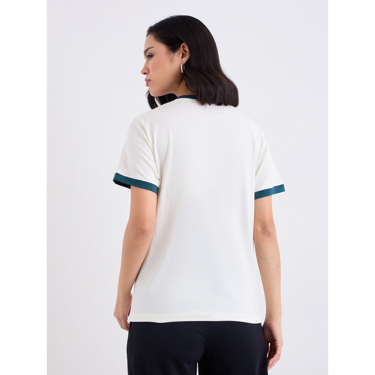 Styli Slogan Print Contrast Trim Round Neck T-Shirt-women-clothing-tshirts-image-4