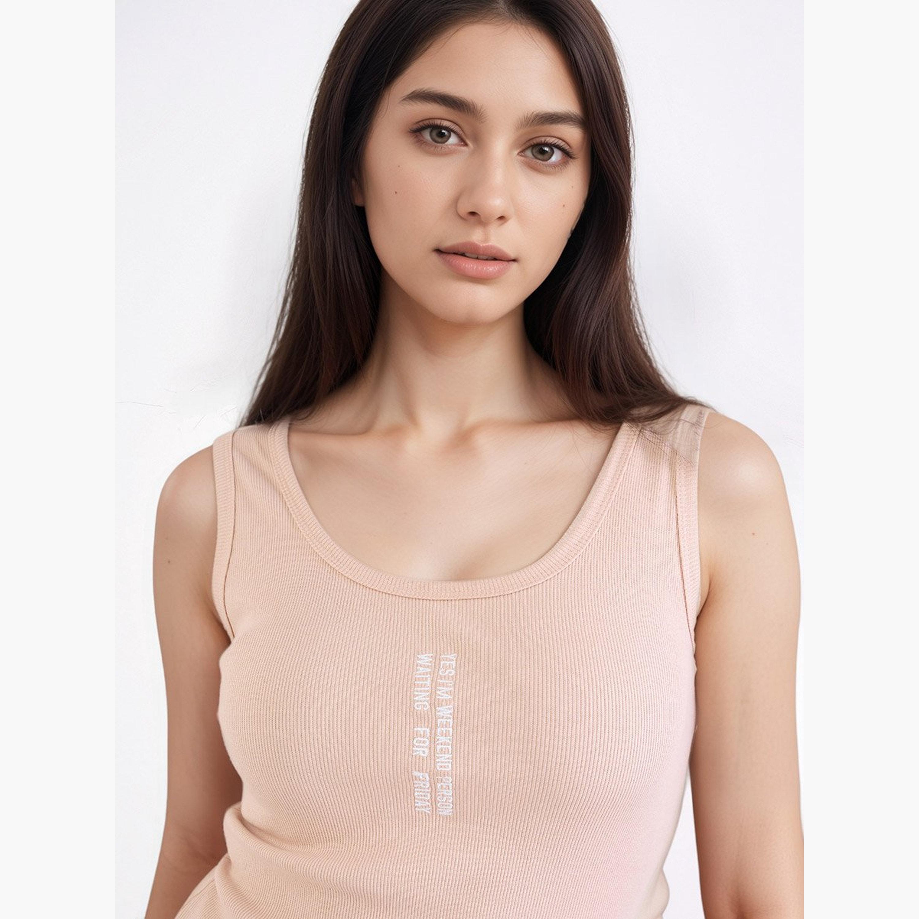 ستايلي - بلوزة مطرزة ملائمة لون خوخي-women-clothing-tshirts-image-4
