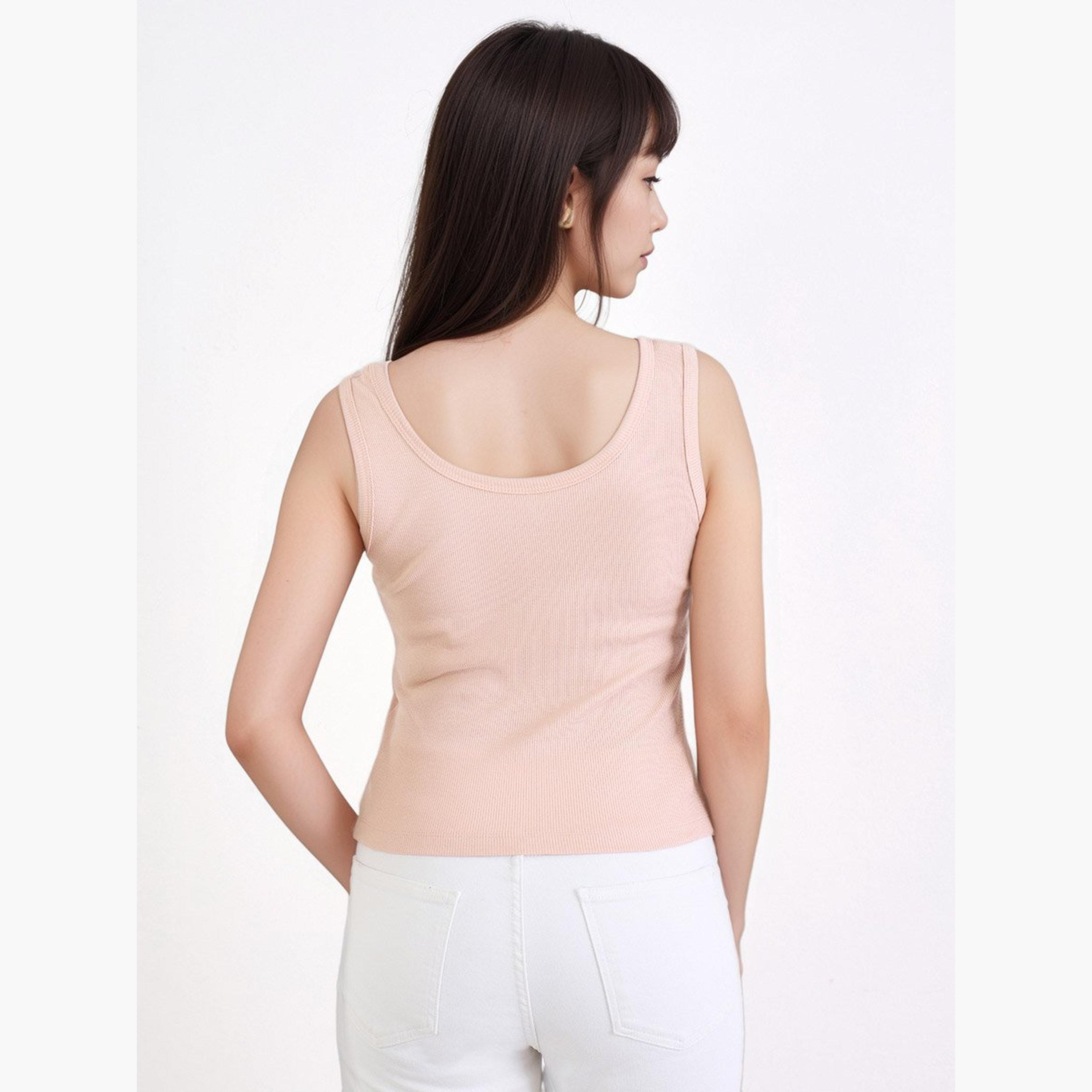 Styli Peach Fitted Embroidered Tank-women-clothing-tshirts-image-5
