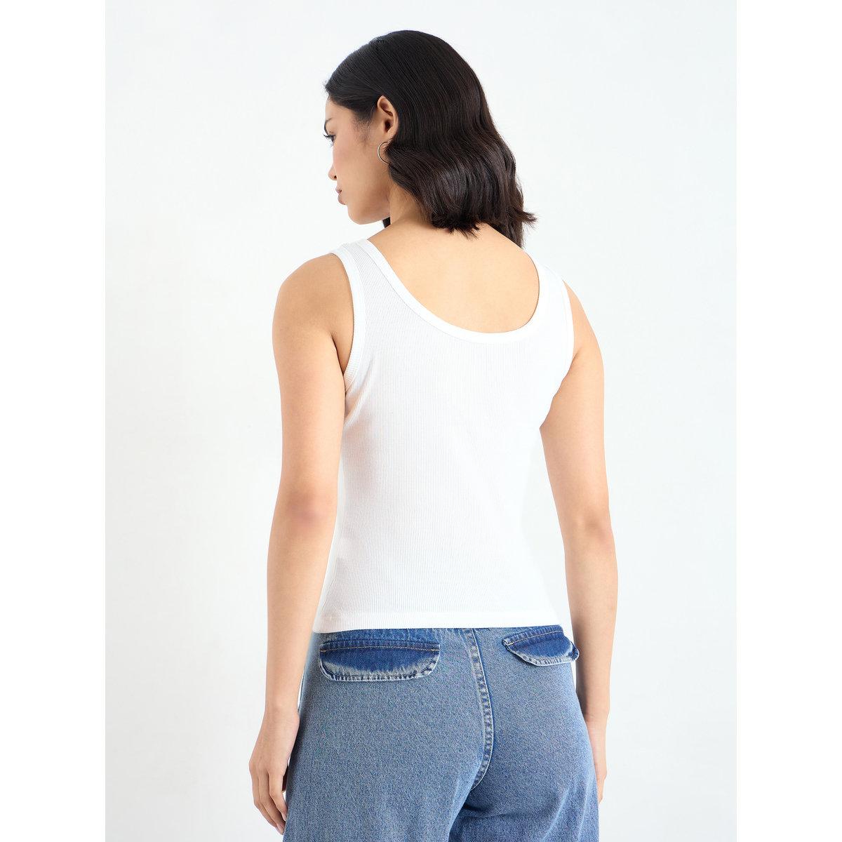 Styli White Fitted Embroidered Tank-women-clothing-tshirts-image-5