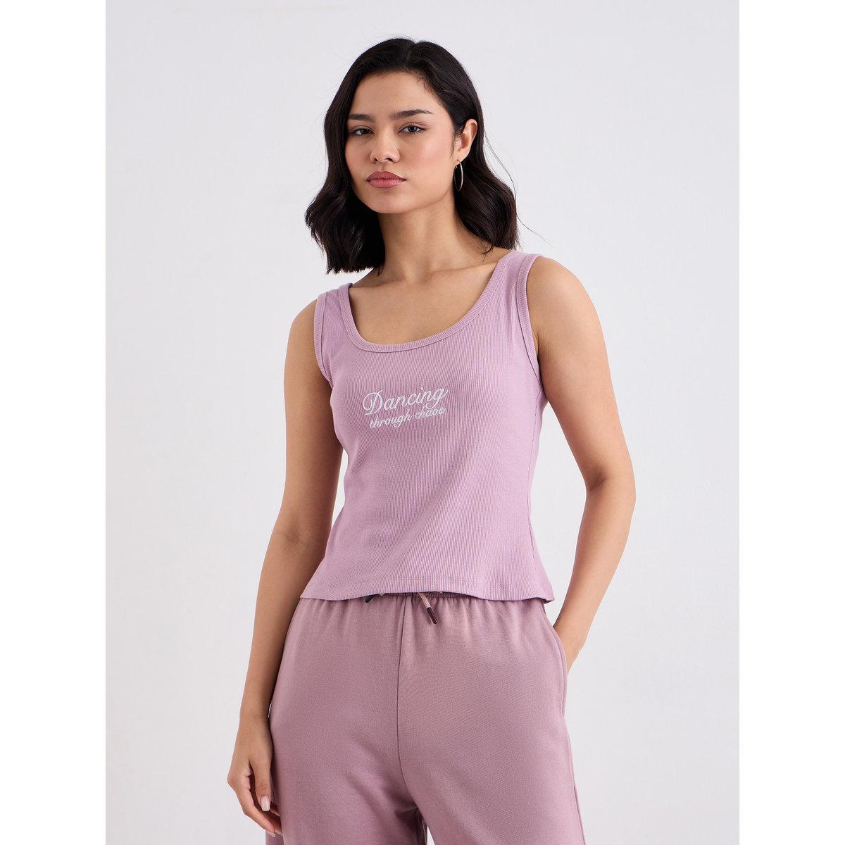 Styli Purple Fitted Embroidered Tank-women-clothing-tshirts-image-2