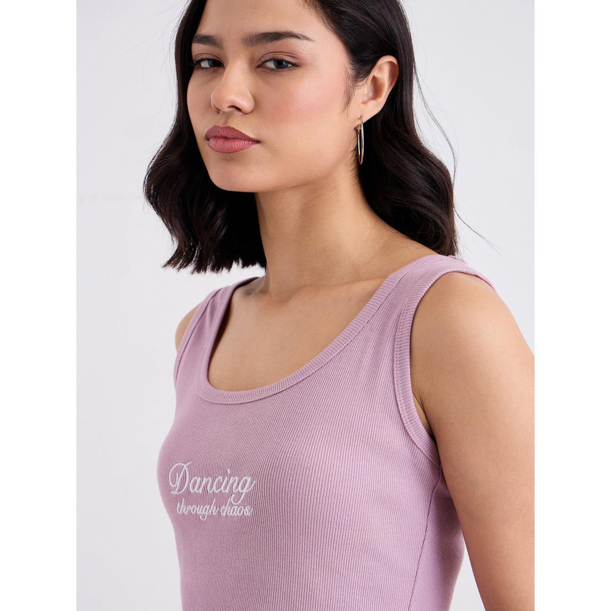 Styli Purple Fitted Embroidered Tank-women-clothing-tshirts-image-3