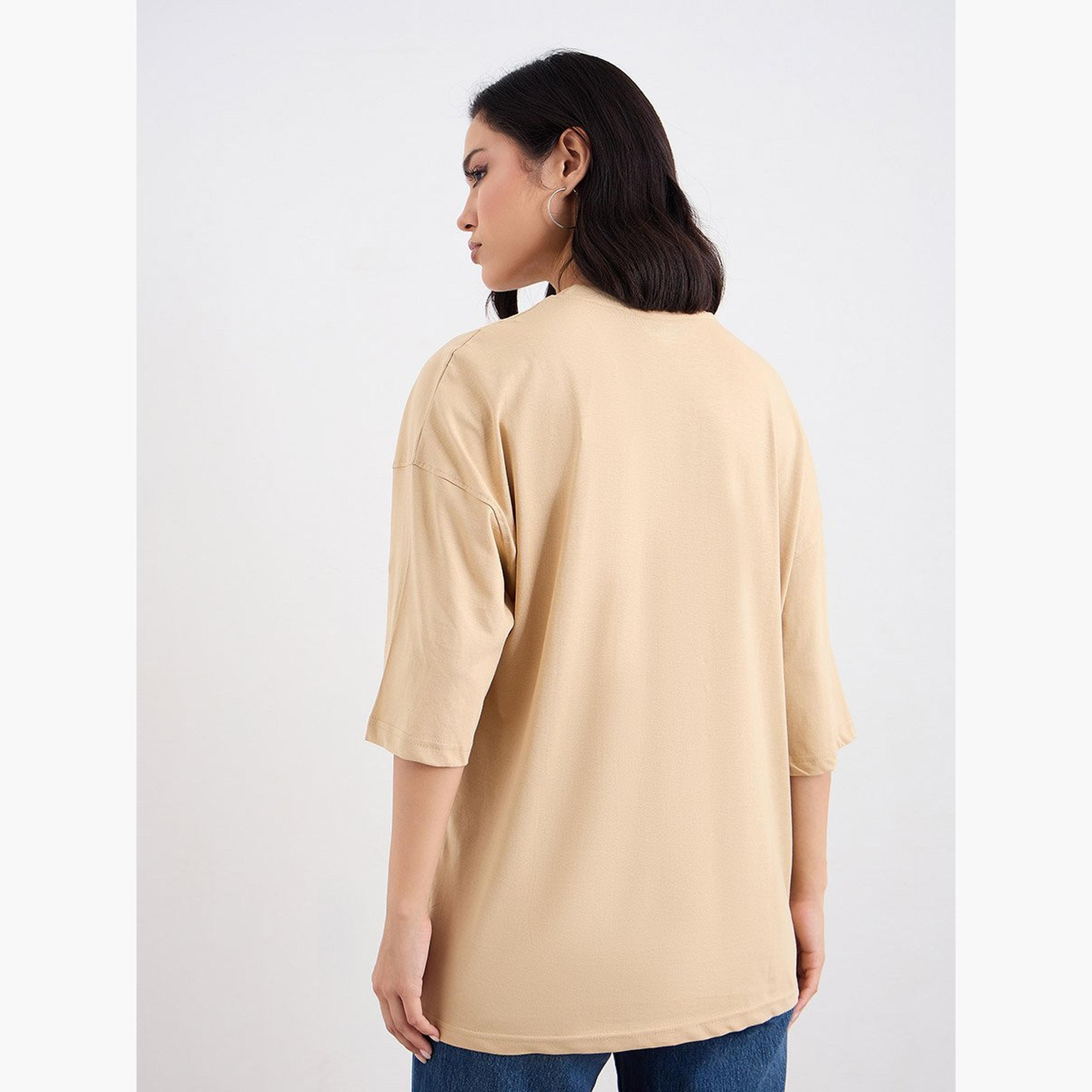 ستايلي - تي شيرت بني واسع الكتفين-women-clothing-tshirts-image-4