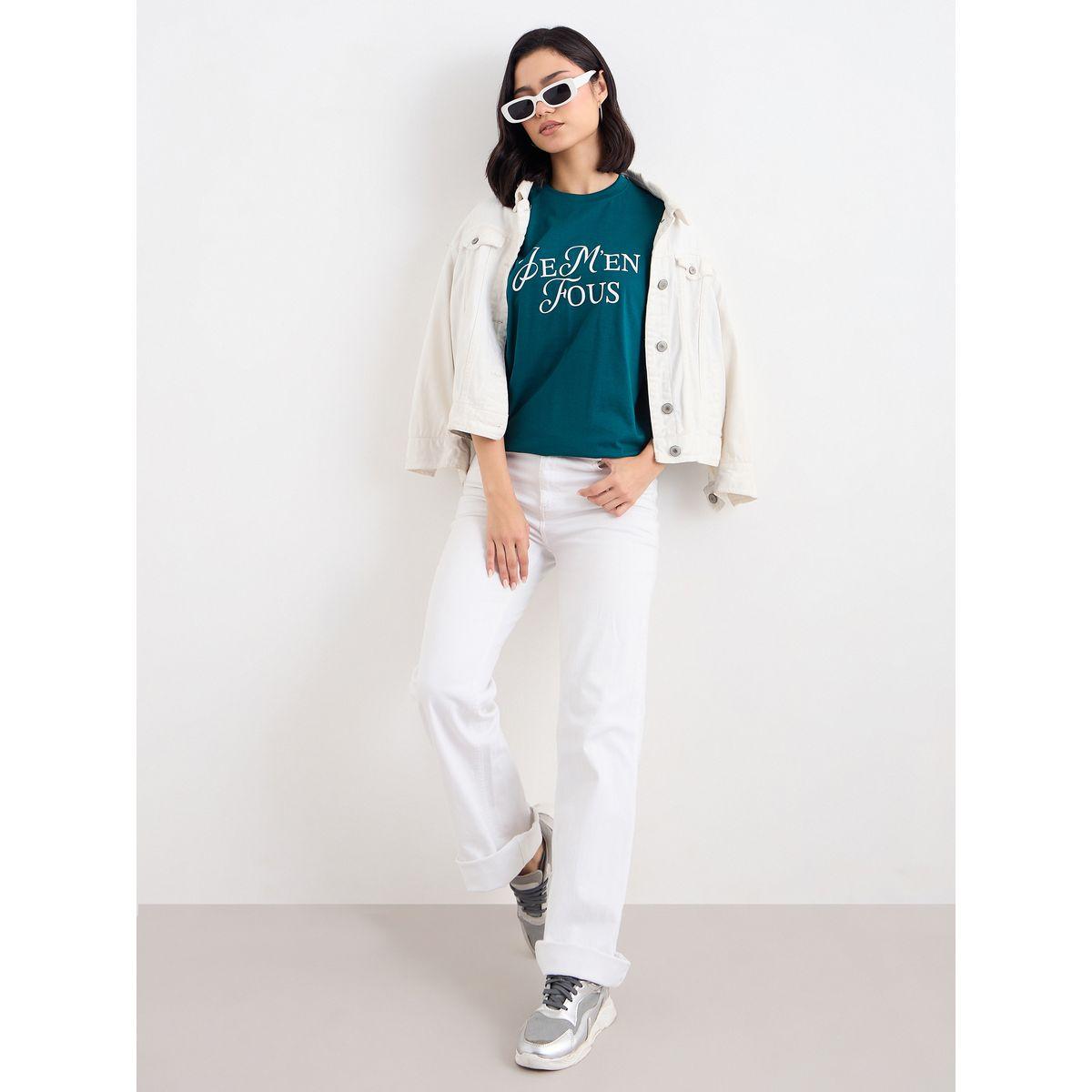 Styli Dark Green Dropped Shoulder Oversized T-Shirt-women-clothing-tshirts-image-1