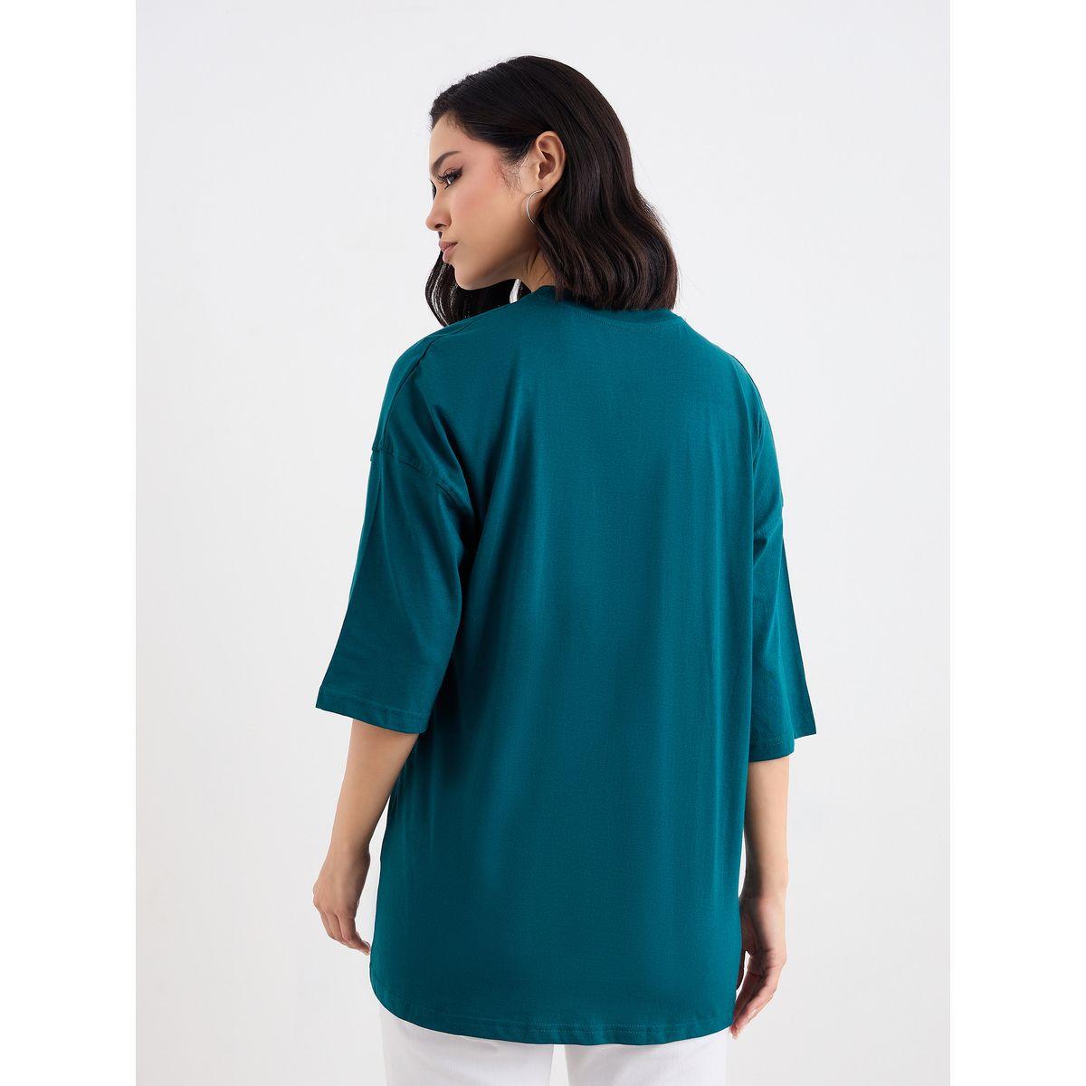 Styli Dark Green Dropped Shoulder Oversized T-Shirt-women-clothing-tshirts-image-4