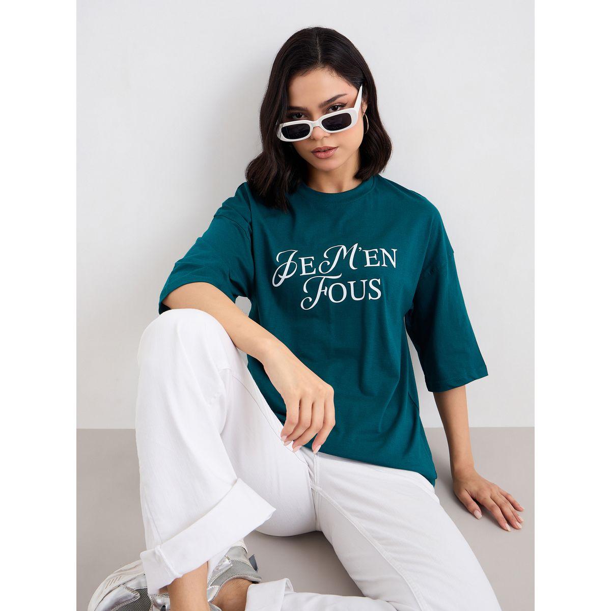 Styli Dark Green Dropped Shoulder Oversized T-Shirt-women-clothing-tshirts-image-5