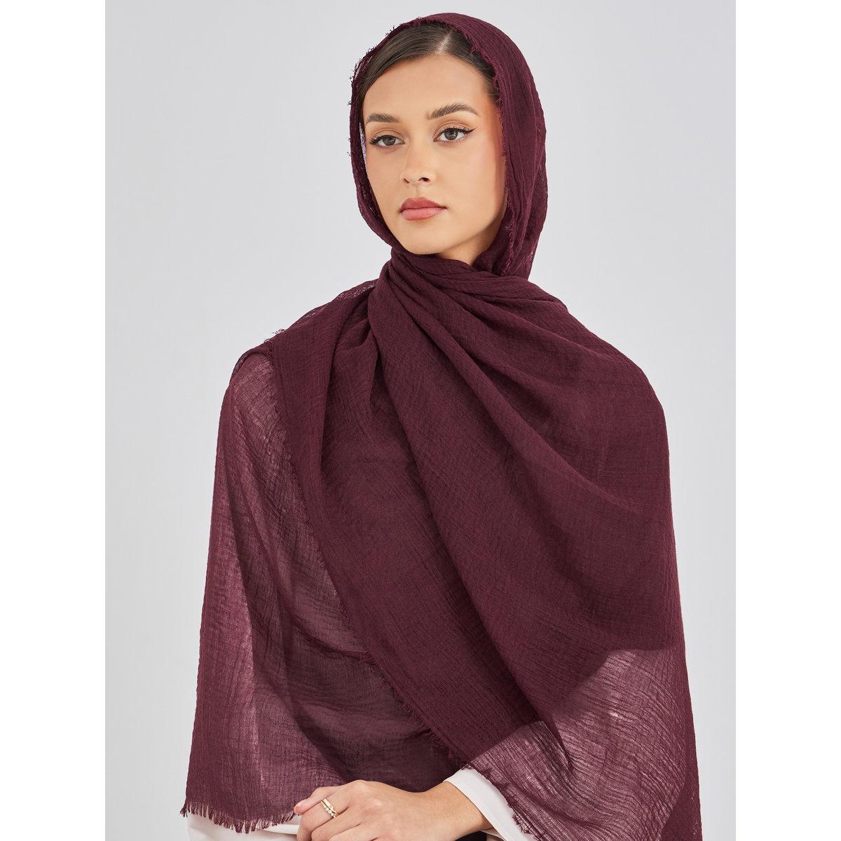 حجاب سادة مزين بحافة خام-women-clothingaccessories-scarves-image-1