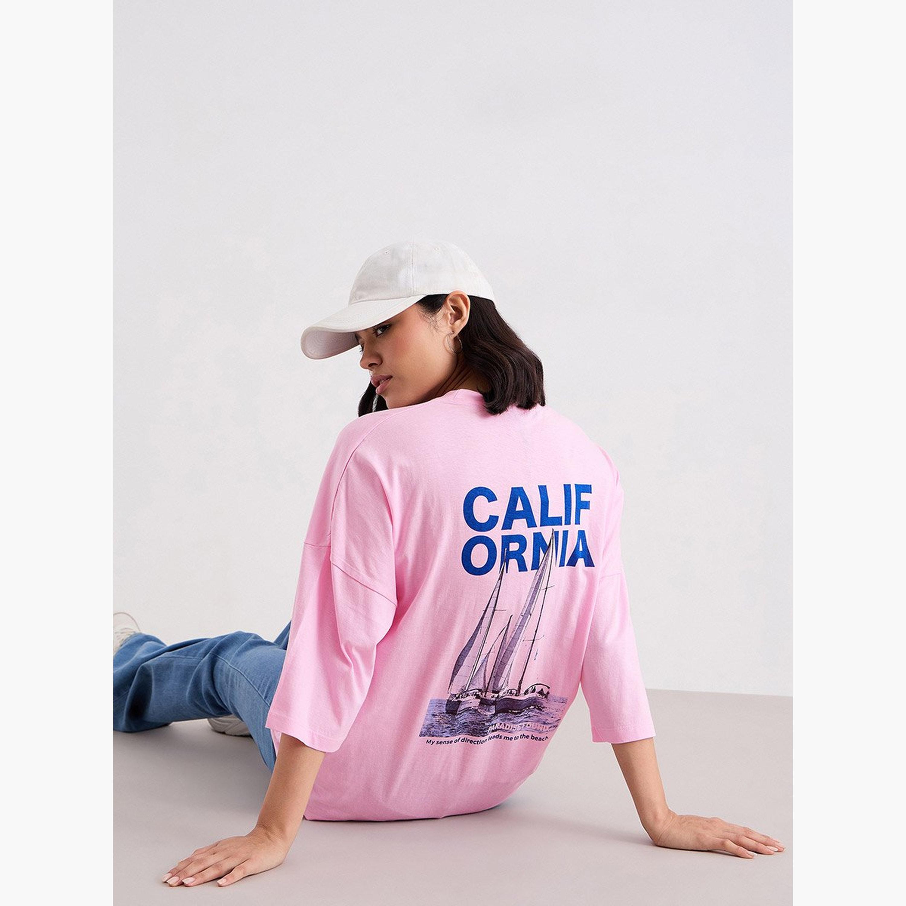 ستايلي - تي شيرت مقاس كبير برقبة دائرية وطبعة شعار-women-clothing-tshirts-image-5