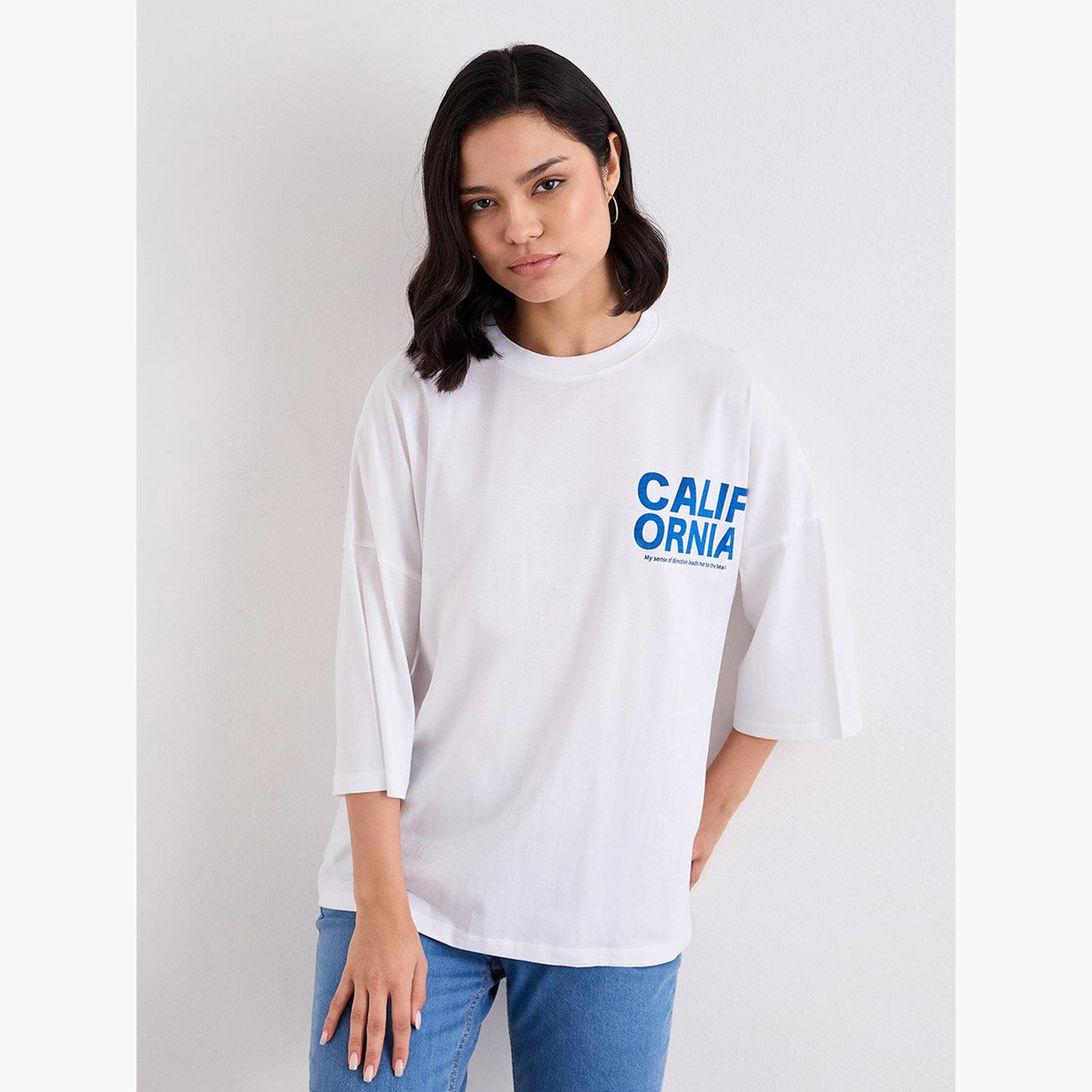 Styli Slogan Print Round Neck Oversized T-Shirt-women-clothing-tshirts-image-1