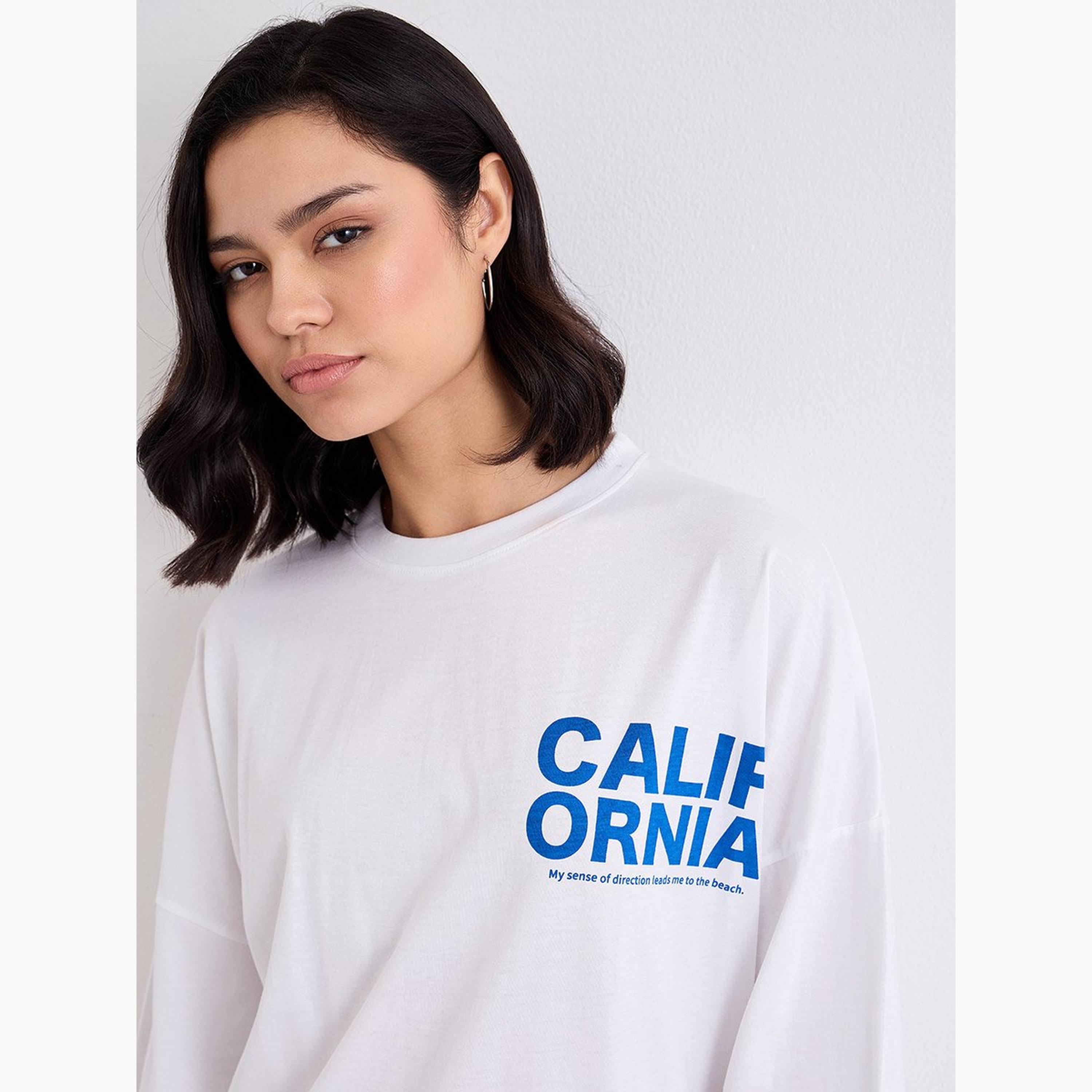 Styli Slogan Print Round Neck Oversized T-Shirt-women-clothing-tshirts-image-3