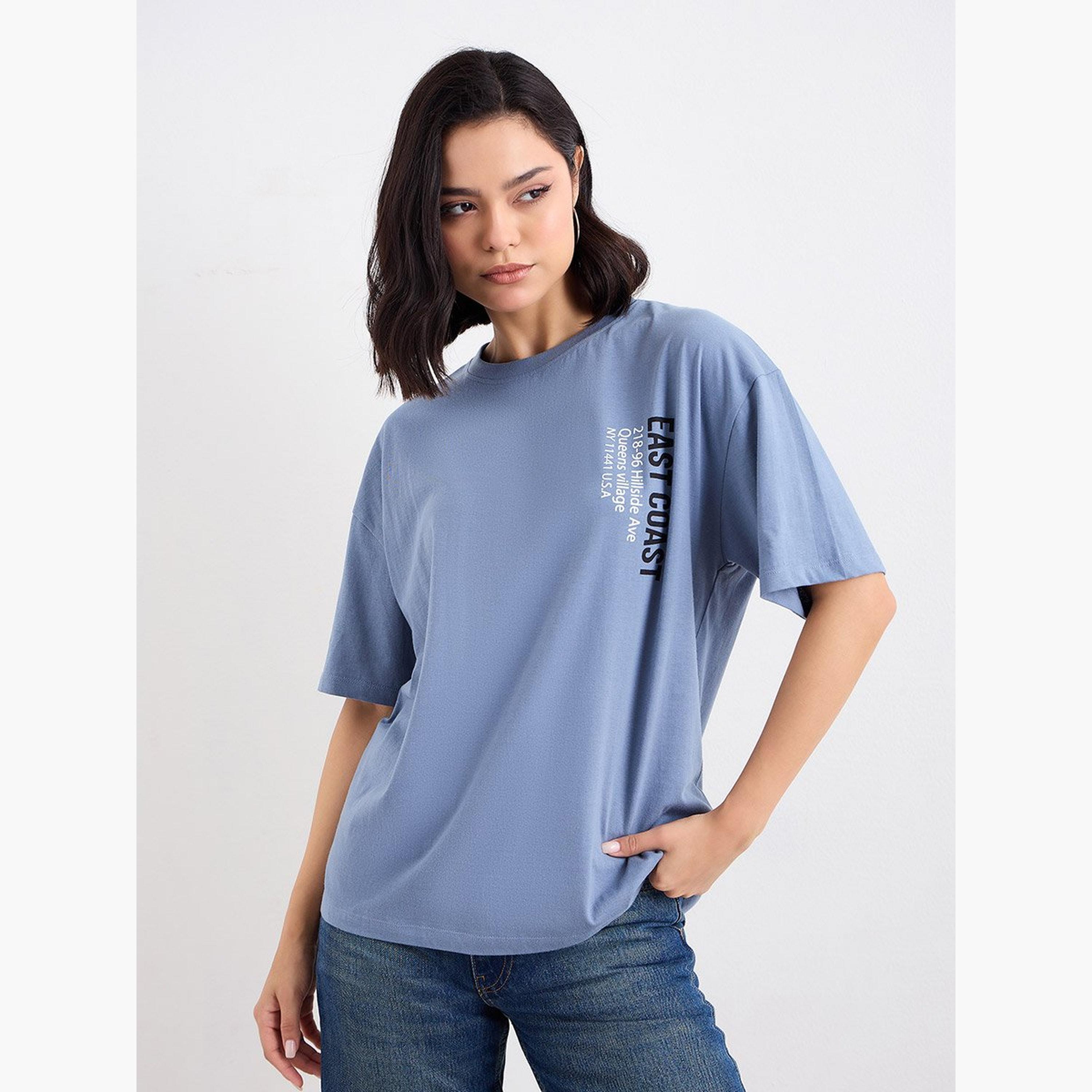 Styli Slogan Print Longline Oversized T-Shirt-women-clothing-tshirts-image-1