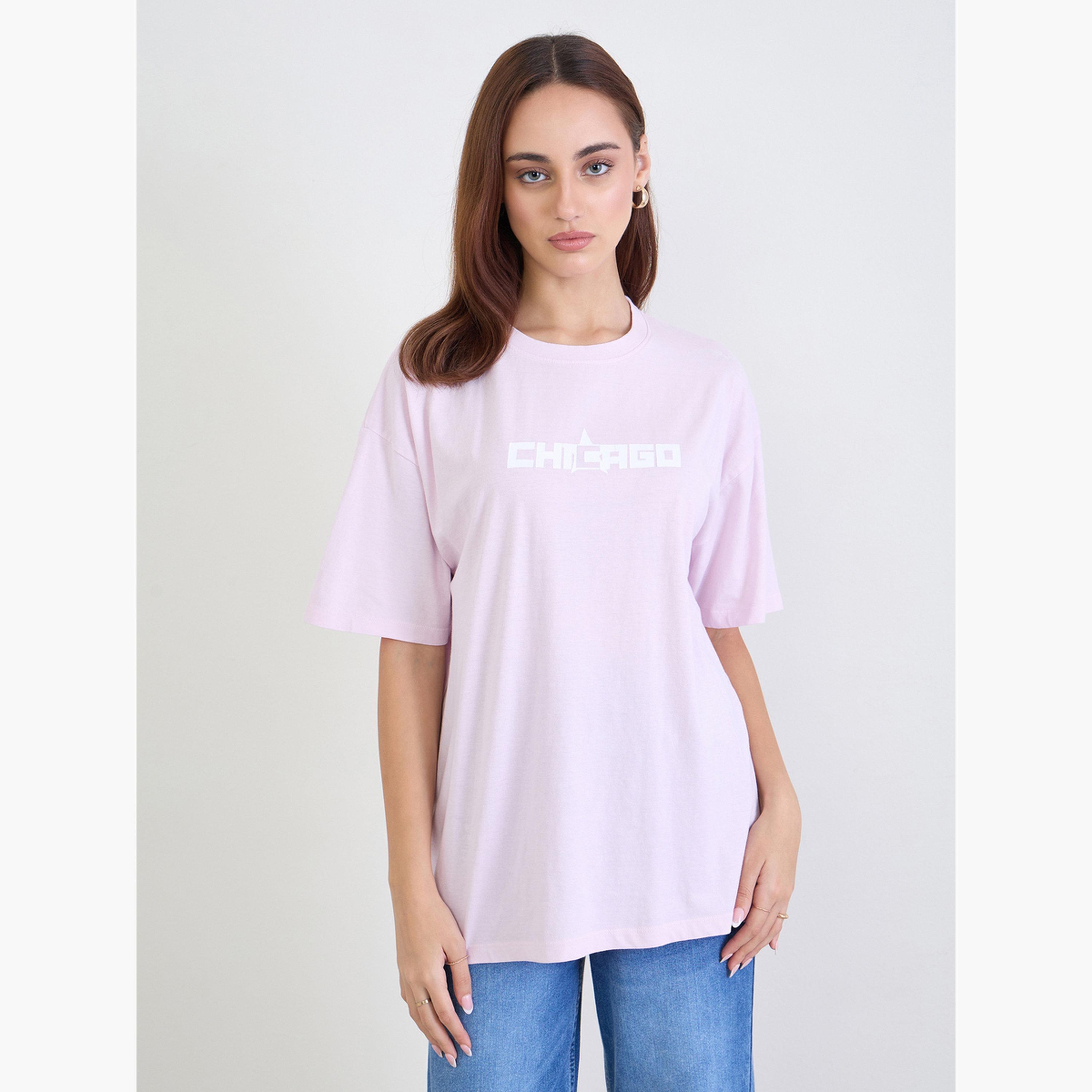 Styli Women Pink Oversized Acid Wash T-Shirt-women-clothing-tshirts-image-1