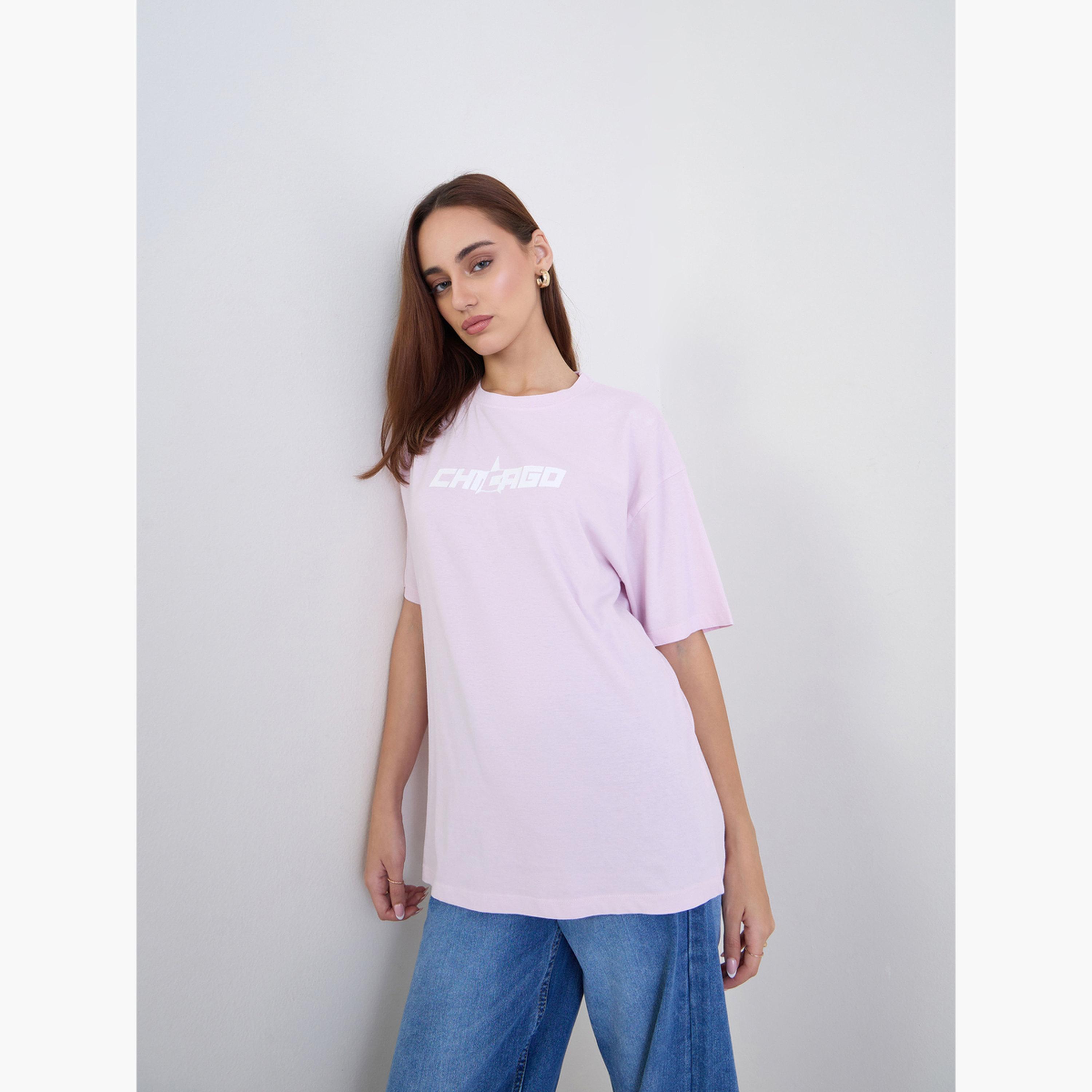 Styli Women Pink Oversized Acid Wash T-Shirt-women-clothing-tshirts-image-3
