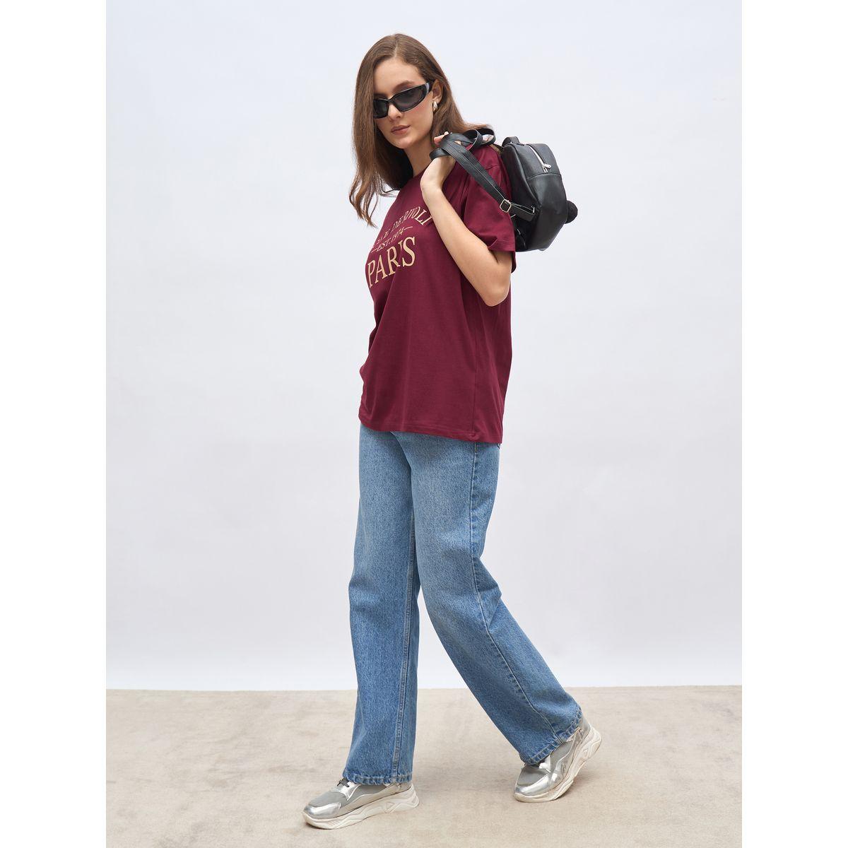 Styli Slogan Print Oversized T-Shirt with Dropped Shoulder-women-clothing-tshirts-image-1
