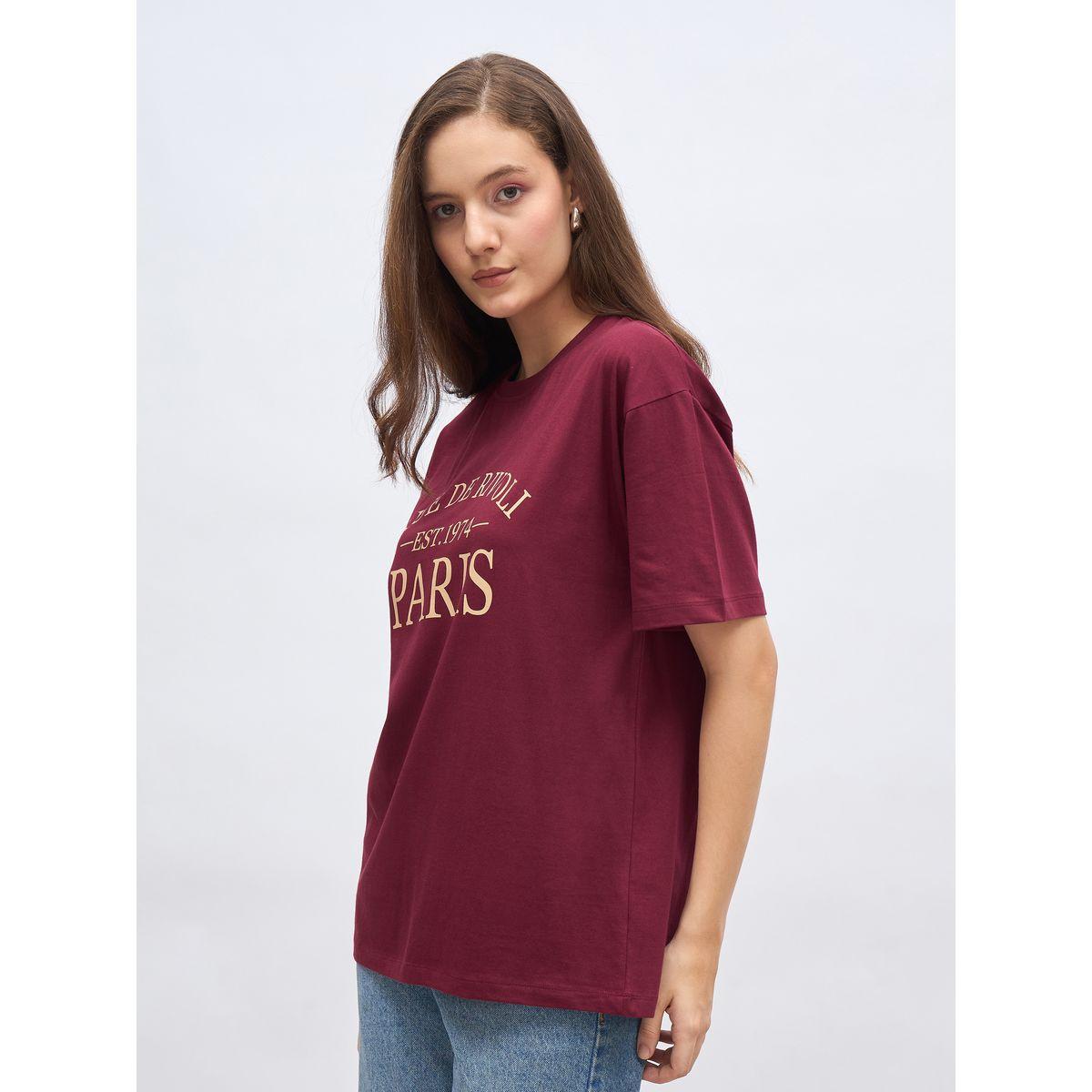 Styli Slogan Print Oversized T-Shirt with Dropped Shoulder-women-clothing-tshirts-image-3