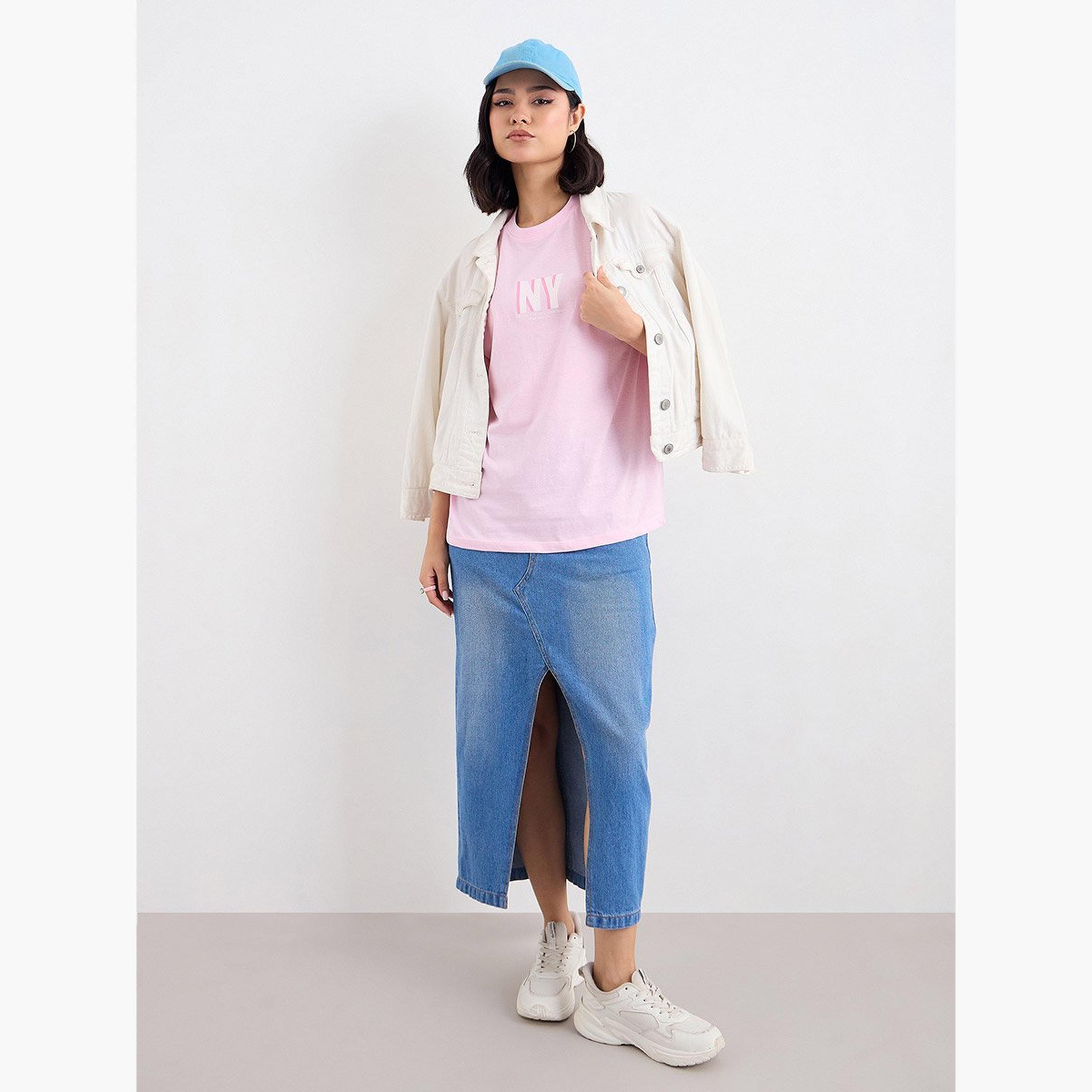 Styli Slogan Print Oversized Longline T-Shirt-women-clothing-tshirts-image-2