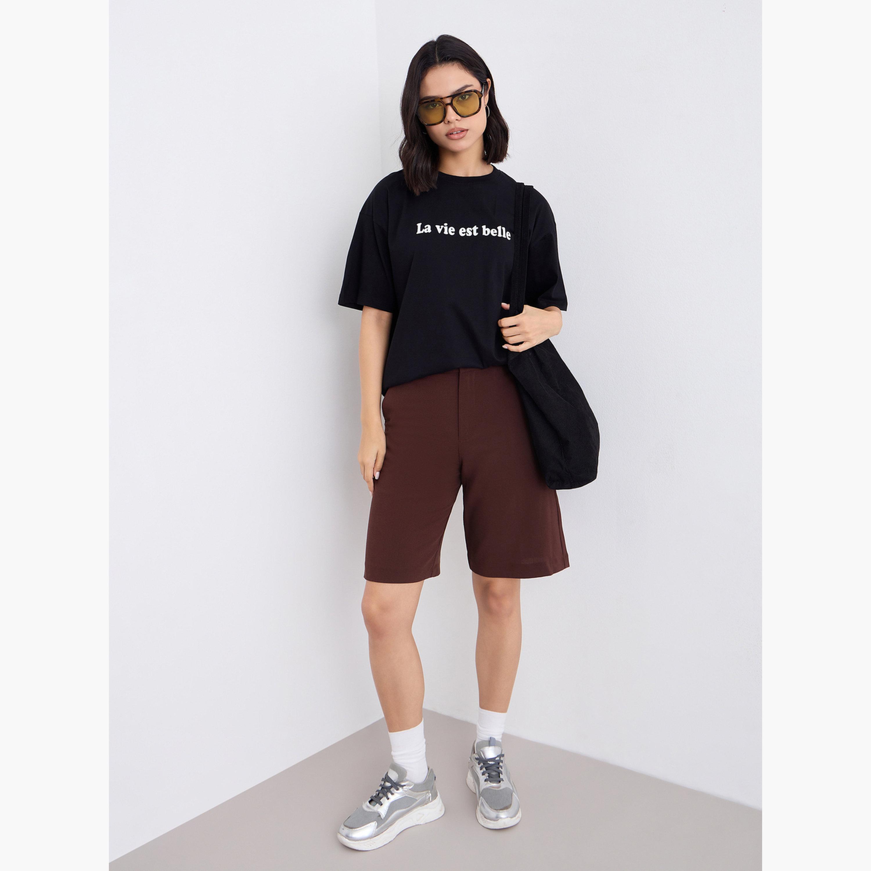 Styli Black Slogan Print Oversized T-Shirt-women-clothing-tshirts-image-2