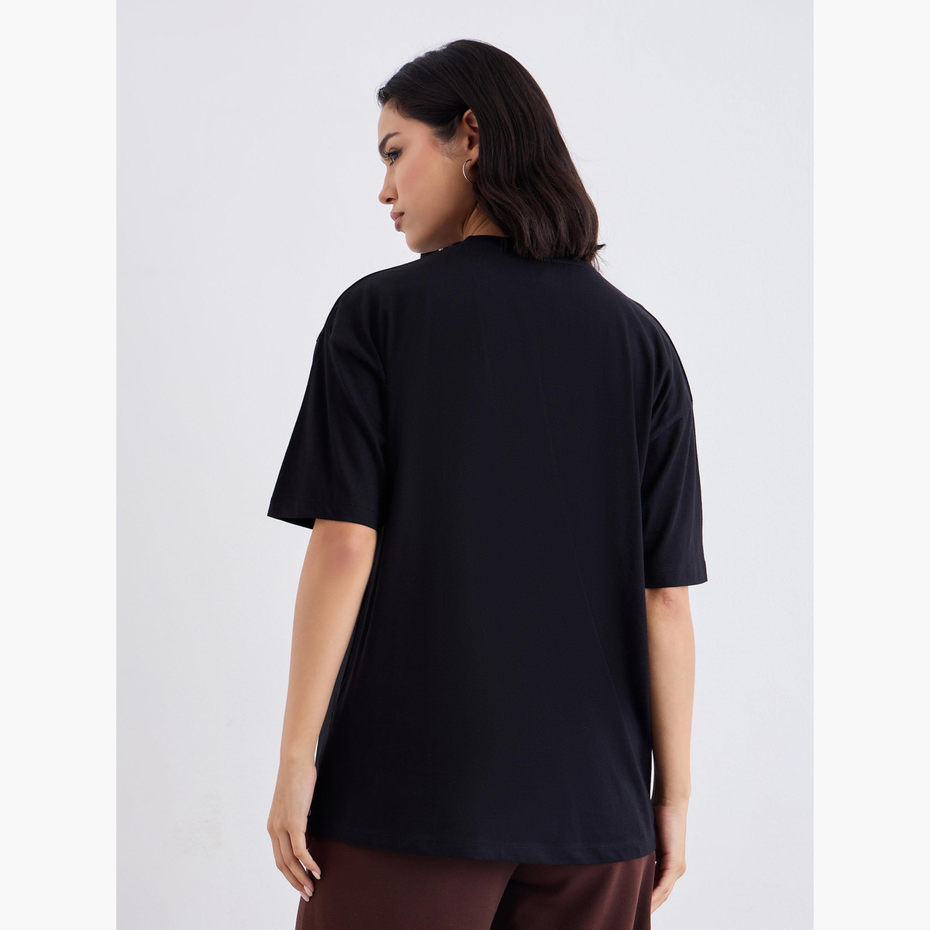 Styli Black Slogan Print Oversized T-Shirt-women-clothing-tshirts-image-5