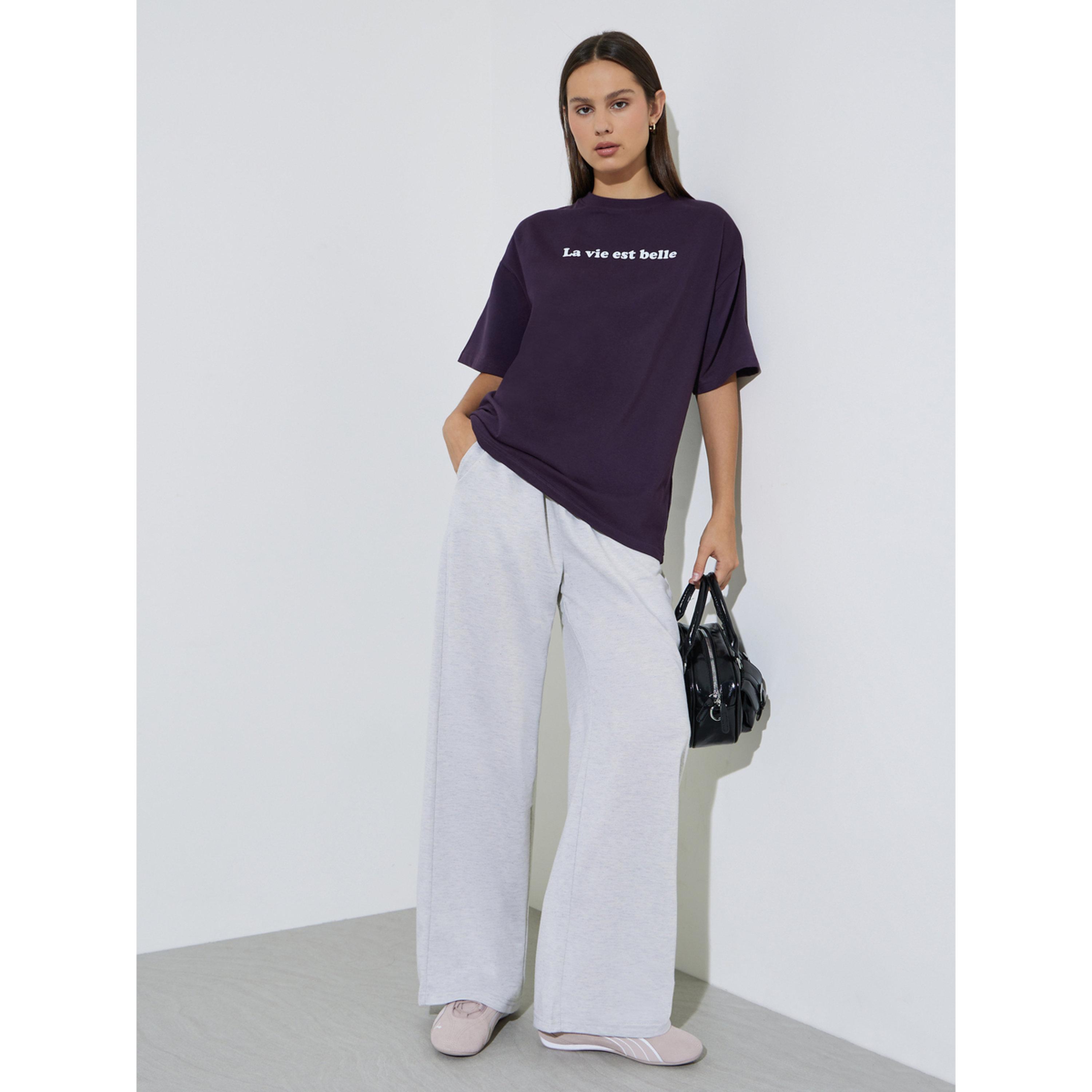 Styli Purple Oversized Longline 100% Cotton Slogan T-Shirt-women-clothing-tshirts-image-2