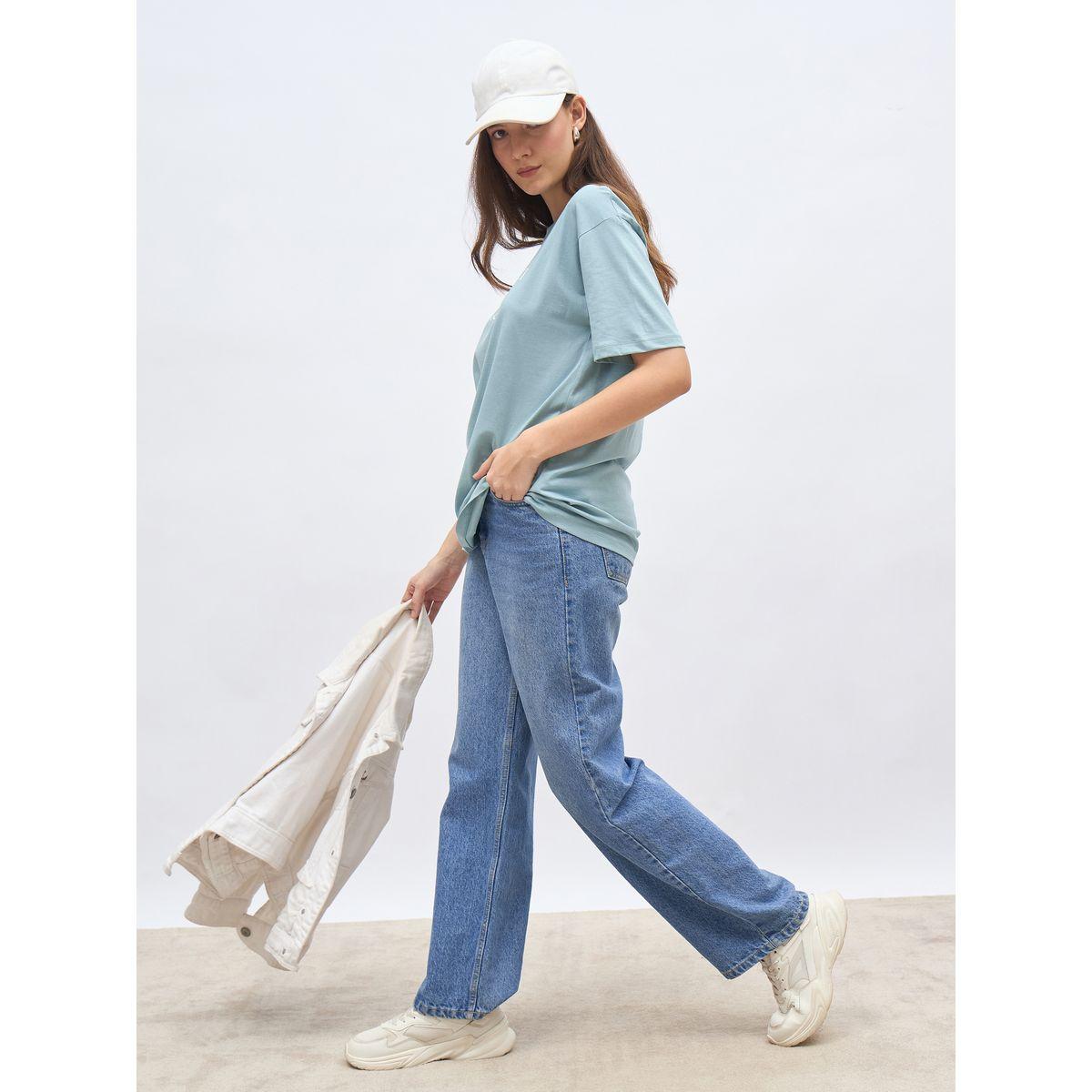 Styli Women Blue Slogan Print Oversized T-Shirt-women-clothing-tshirts-image-1