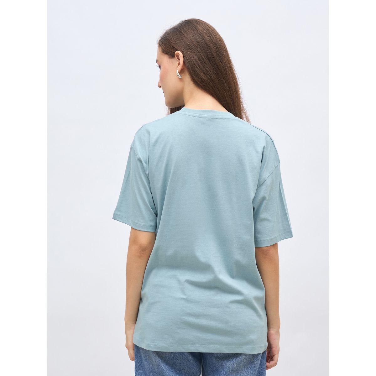 Styli Women Blue Slogan Print Oversized T-Shirt-women-clothing-tshirts-image-5
