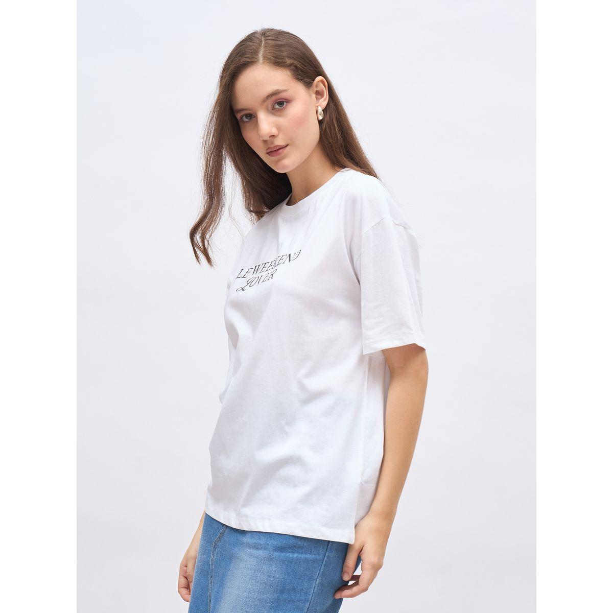 تيشيرت فضفاض مطبع بطبعة كتابة-women-clothing-tshirts-image-3
