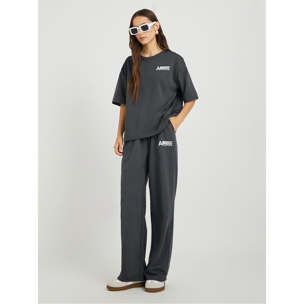 Styli Typography Printed Short Sleeve T-Shirt and Joggers Co-Ords-women-clothing-coordsets-image-2