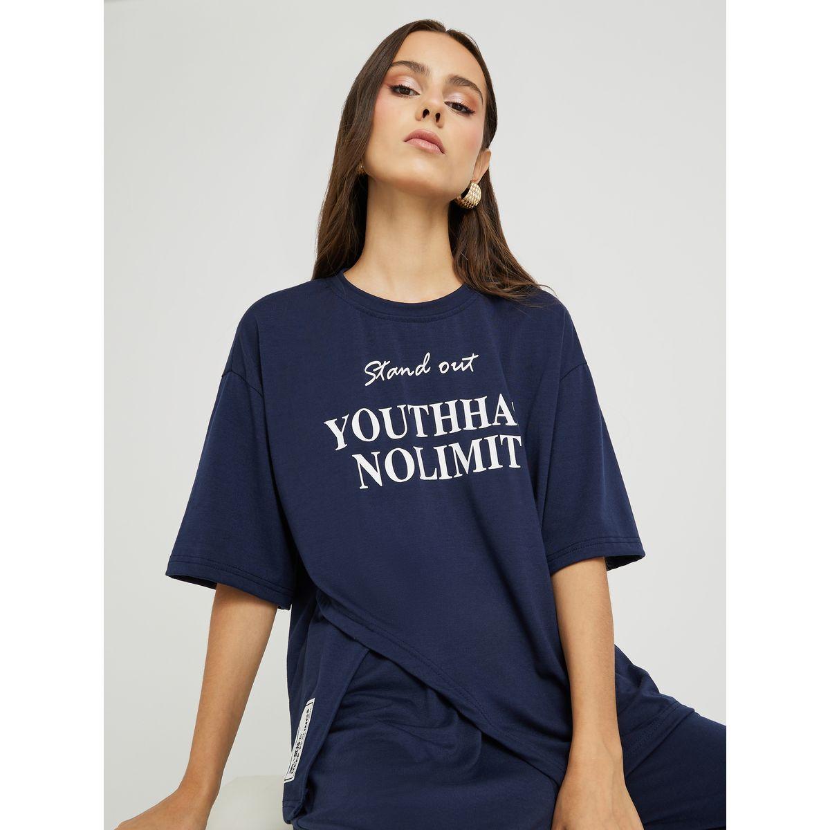 Styli Slogan Printed Short Sleeve T-Shirt and Pants Co-Ords-women-clothing-coordsets-image-1