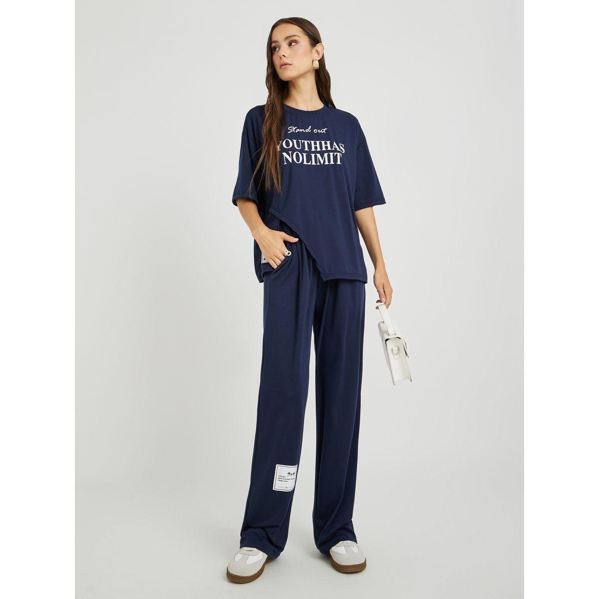 Styli Slogan Printed Short Sleeve T-Shirt and Pants Co-Ords-women-clothing-coordsets-image-2