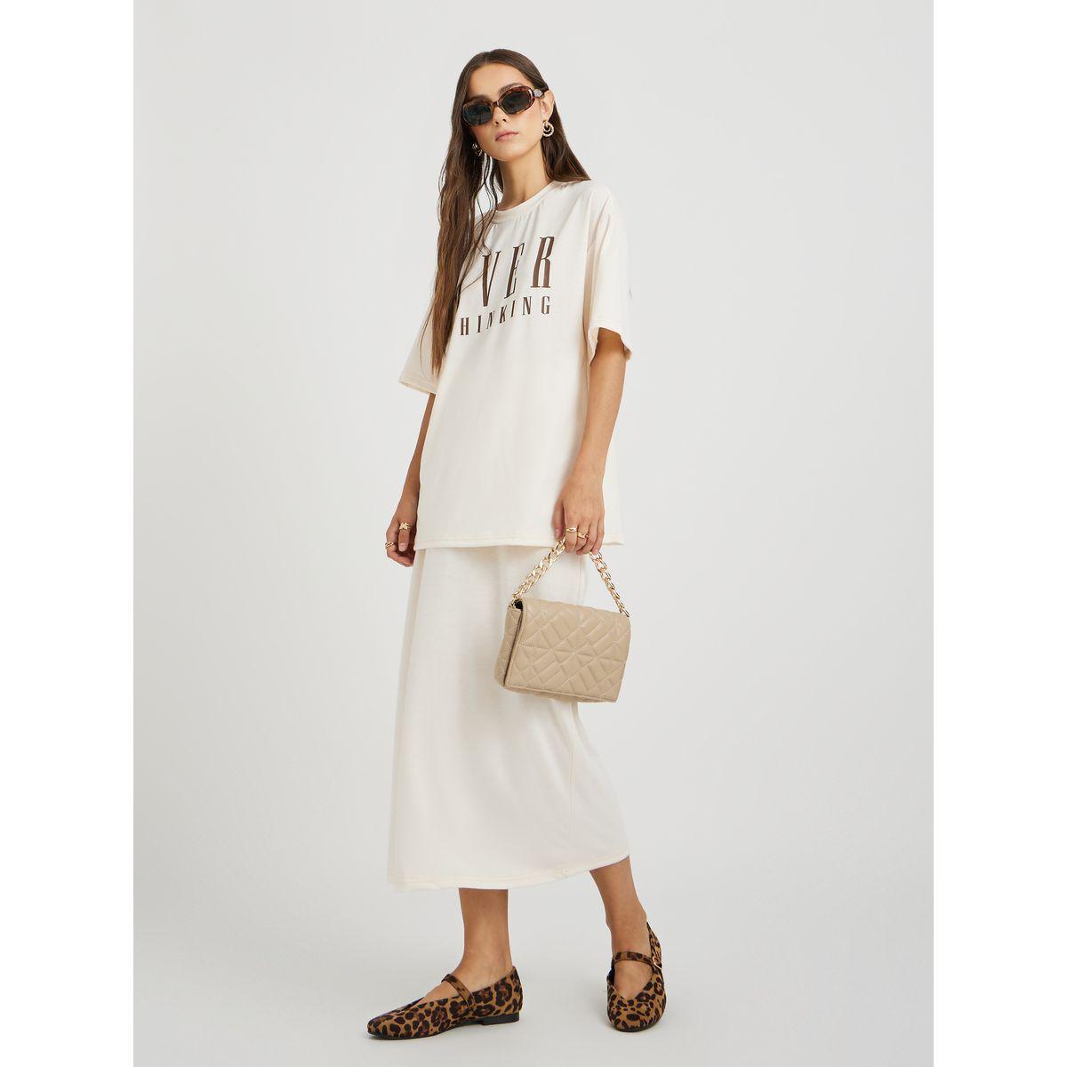 Styli Slogan Print Round Neck T-Shirt and Midi Skirt Co-Ords-women-clothing-coordsets-image-1