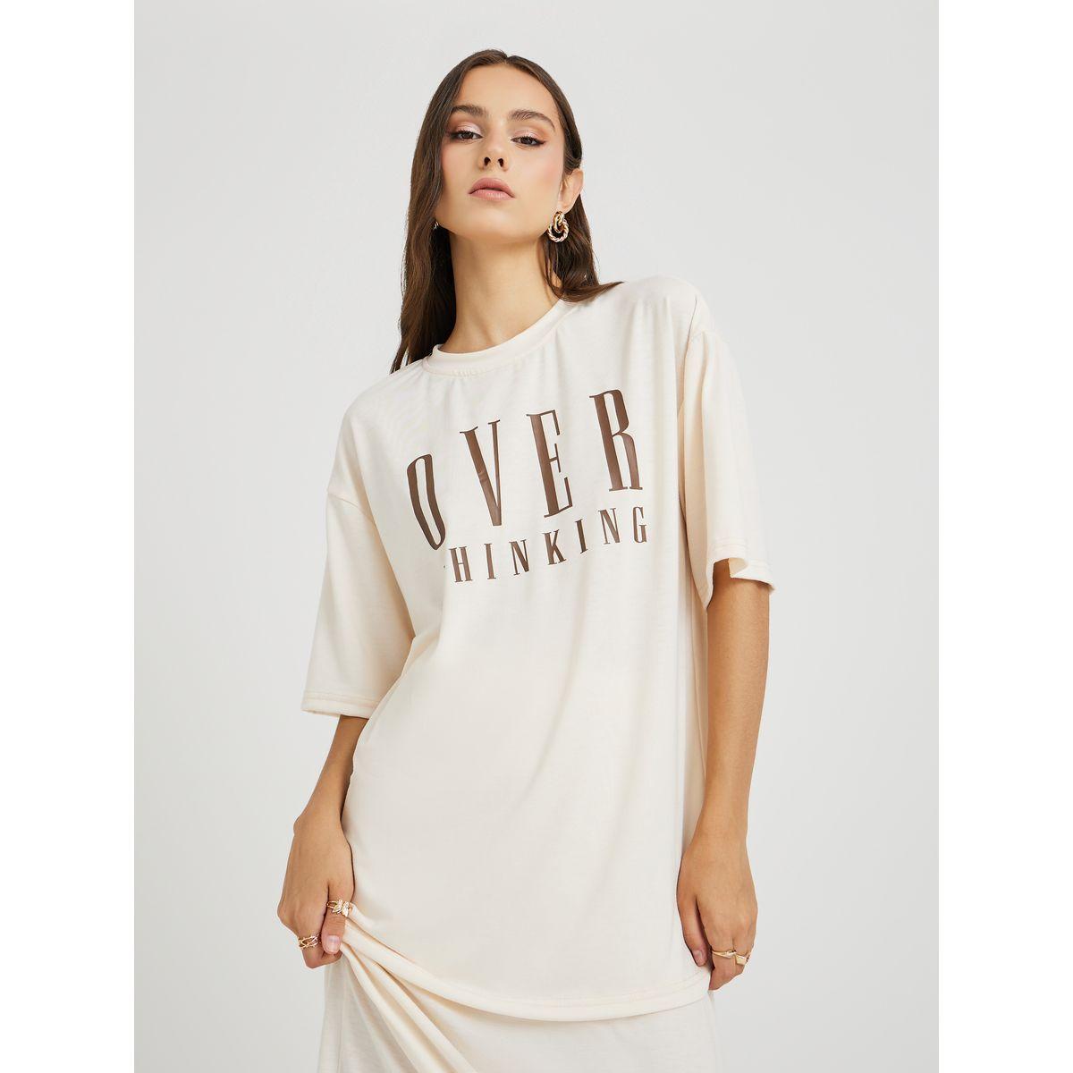 Styli Slogan Print Round Neck T-Shirt and Midi Skirt Co-Ords-women-clothing-coordsets-image-2