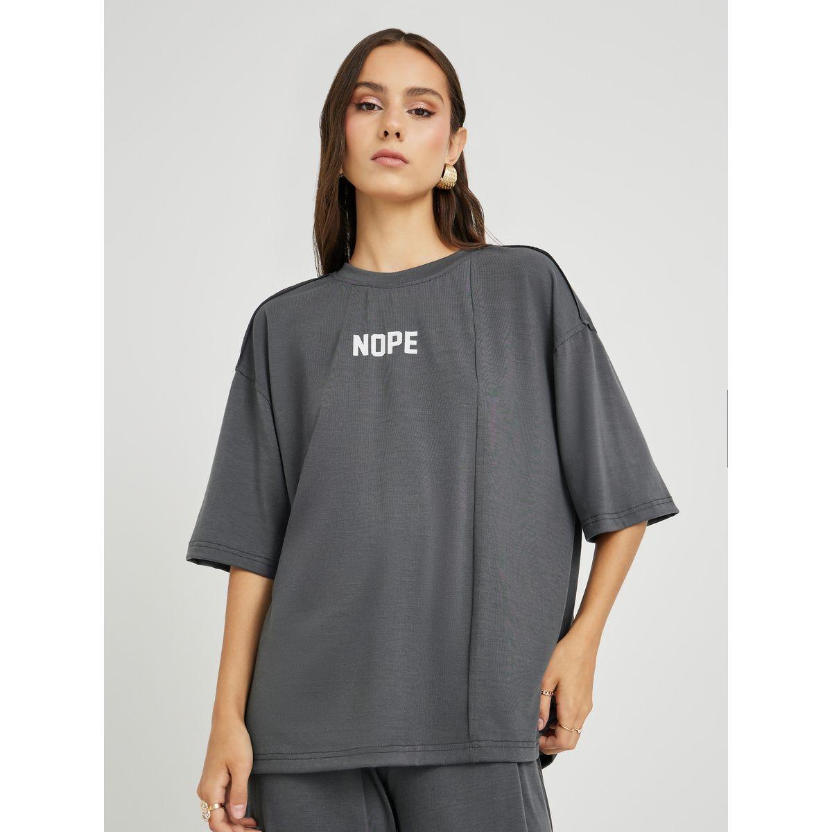 Styli Slogan Print Round Neck T-Shirt and Pants Co-Ords-women-clothing-coordsets-image-2