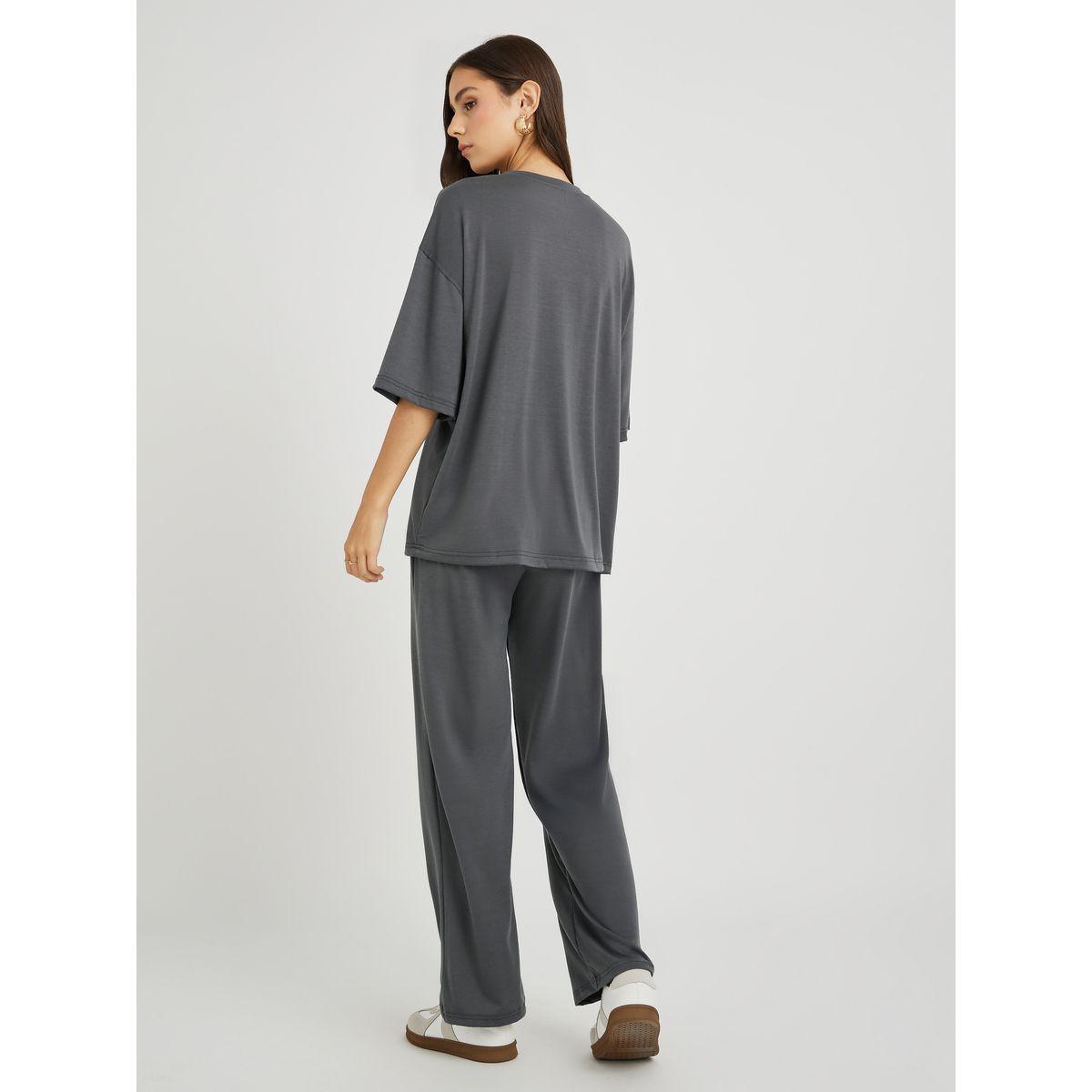 Styli Slogan Print Round Neck T-Shirt and Pants Co-Ords-women-clothing-coordsets-image-5