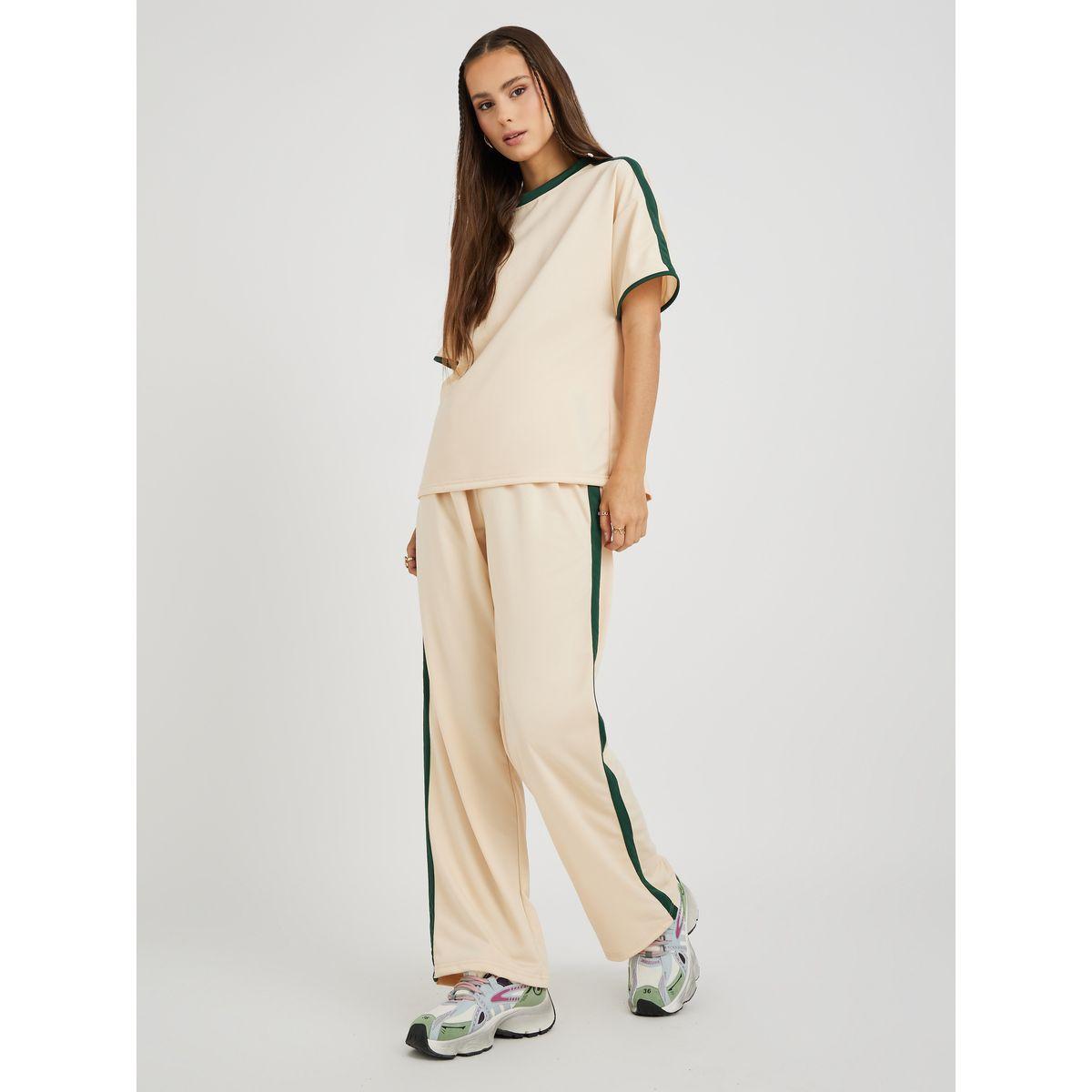 Styli Side Striped Short Sleeve T-Shirt and Pants Co-Ords-women-clothing-coordsets-image-1