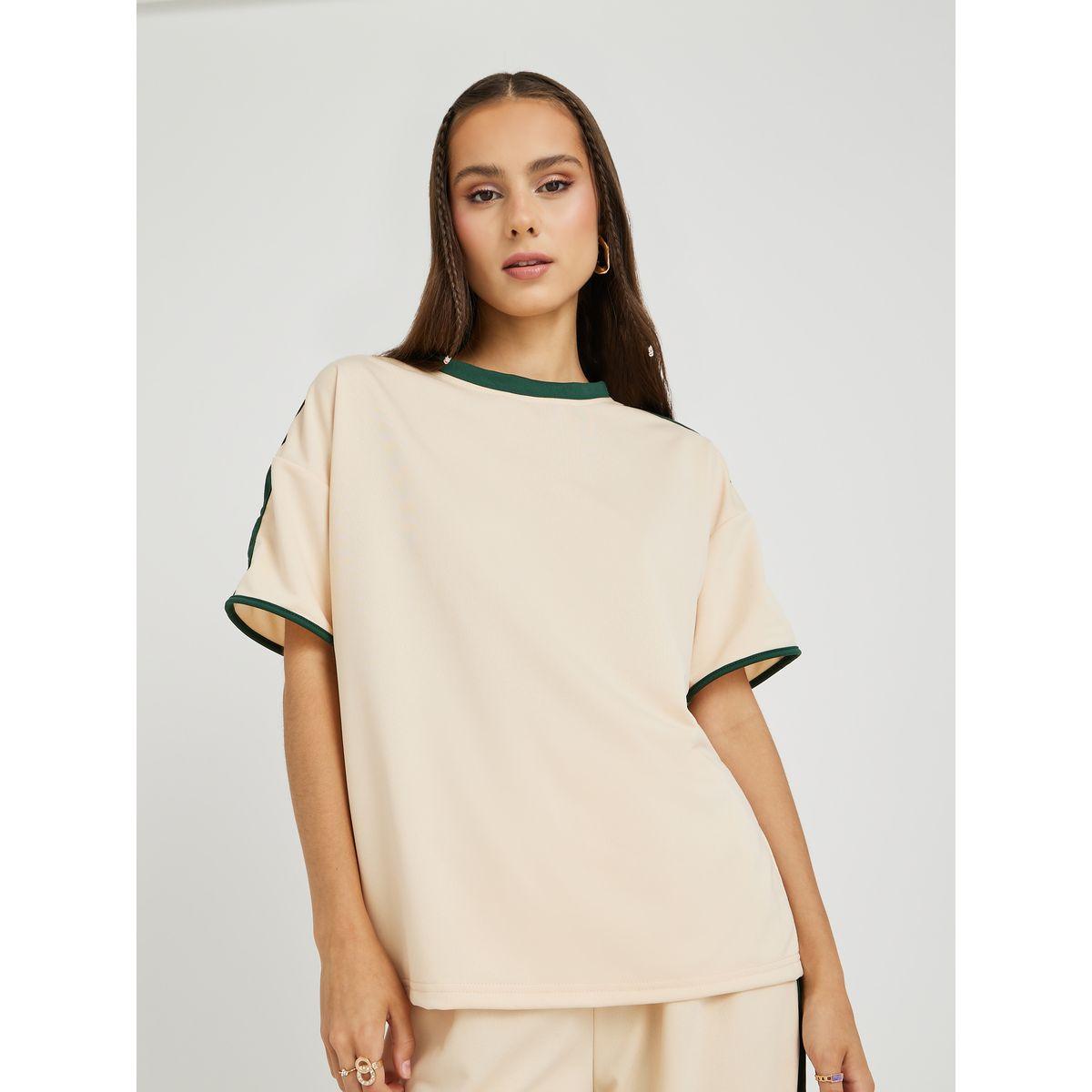 Styli Side Striped Short Sleeve T-Shirt and Pants Co-Ords-women-clothing-coordsets-image-2