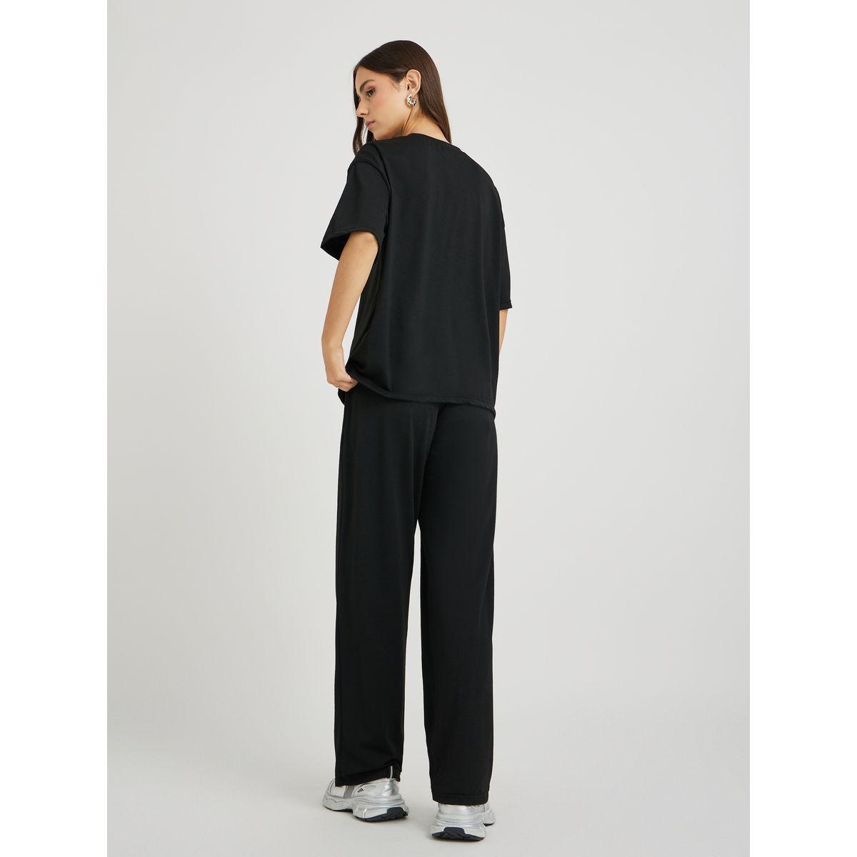 Styli Embroidered Slogan Round Neck T-Shirt and Pants Co-Ords-women-clothing-coordsets-image-6