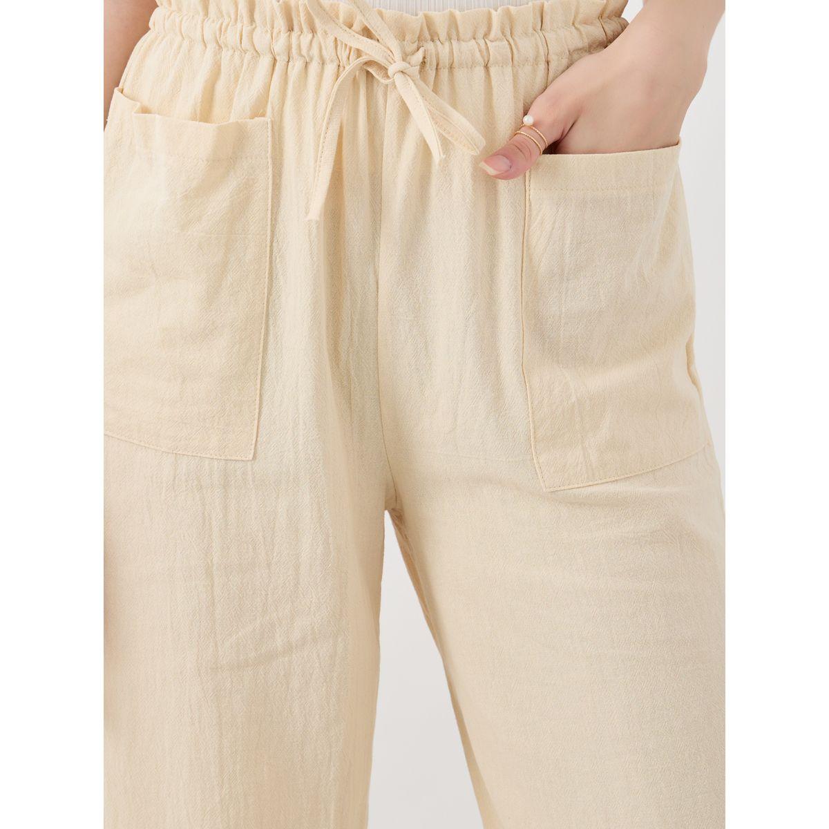 بنطال سادة بأرجل واسعة ورباط خصر مع جيوب-women-clothing-bottoms-trousers-image-3