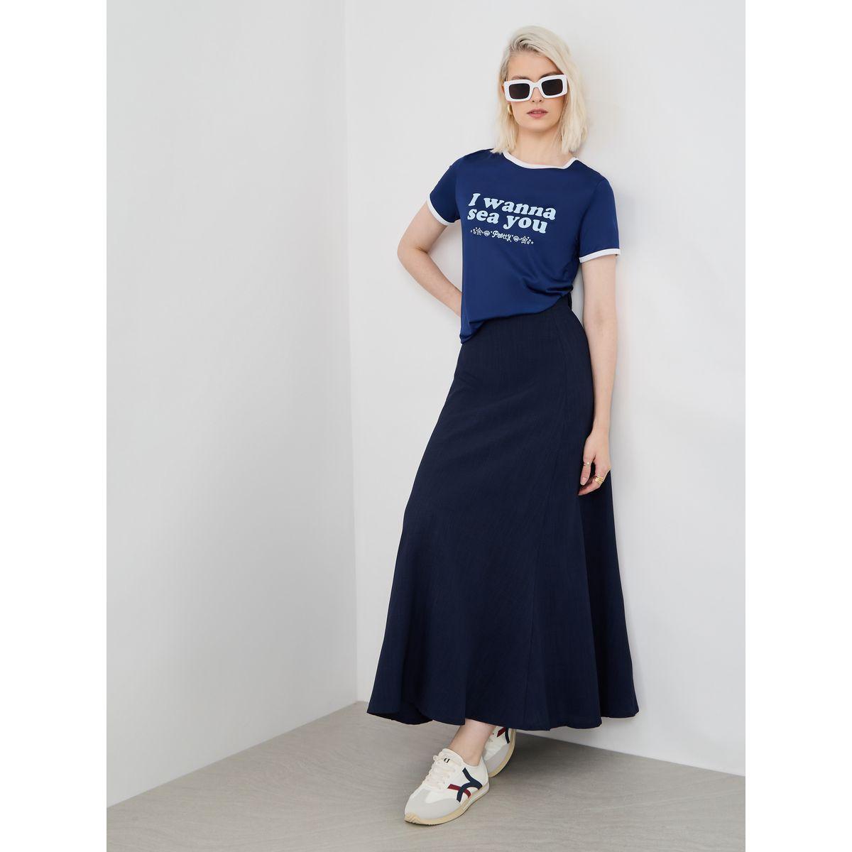 Styli Solid A-Line Maxi Skirts-women-clothing-bottoms-skirts-image-1