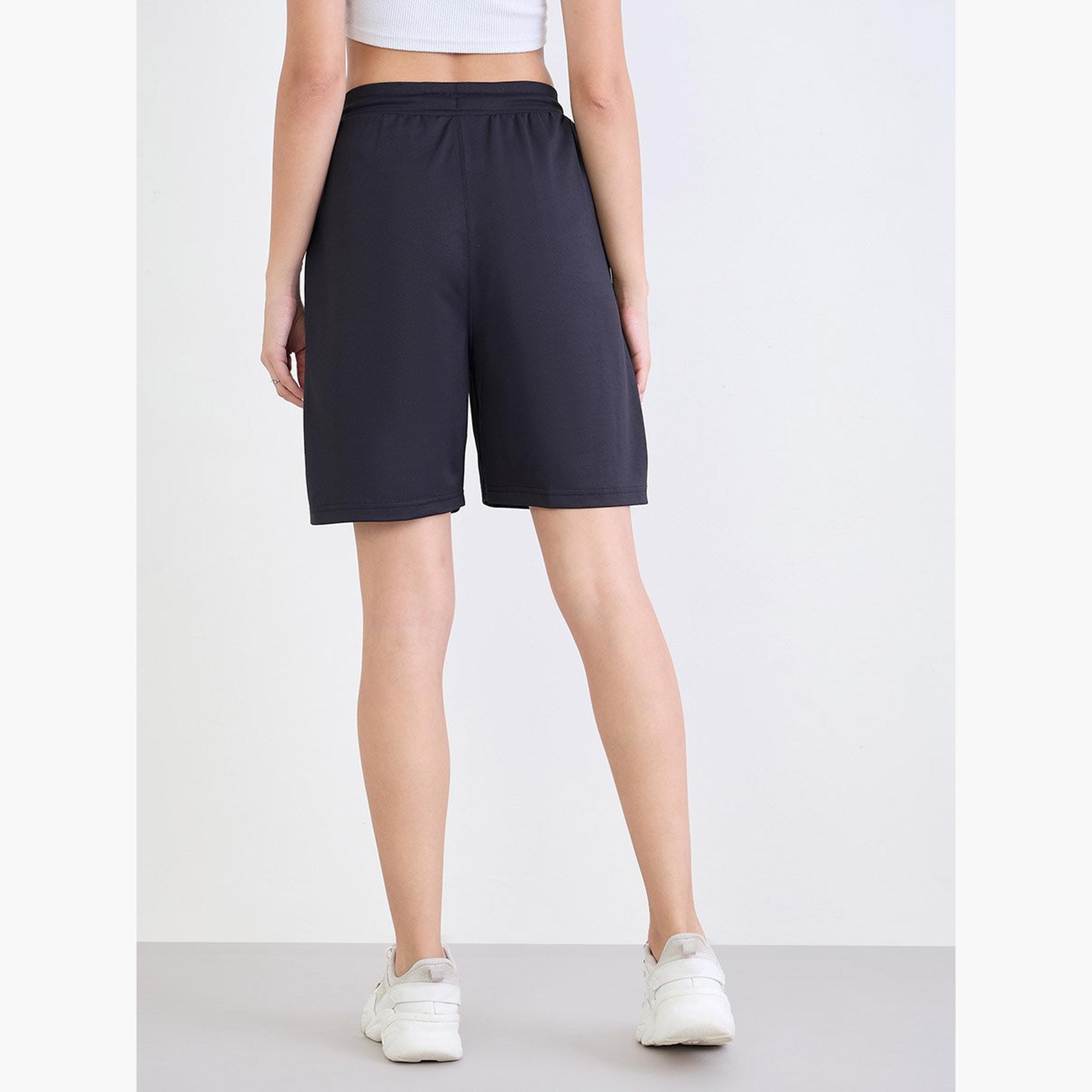 ستايلي - شورت للنساء مقاس كبير بطبعة جرافيكية لون أزرق البحري-women-clothing-bottoms-shorts-image-4