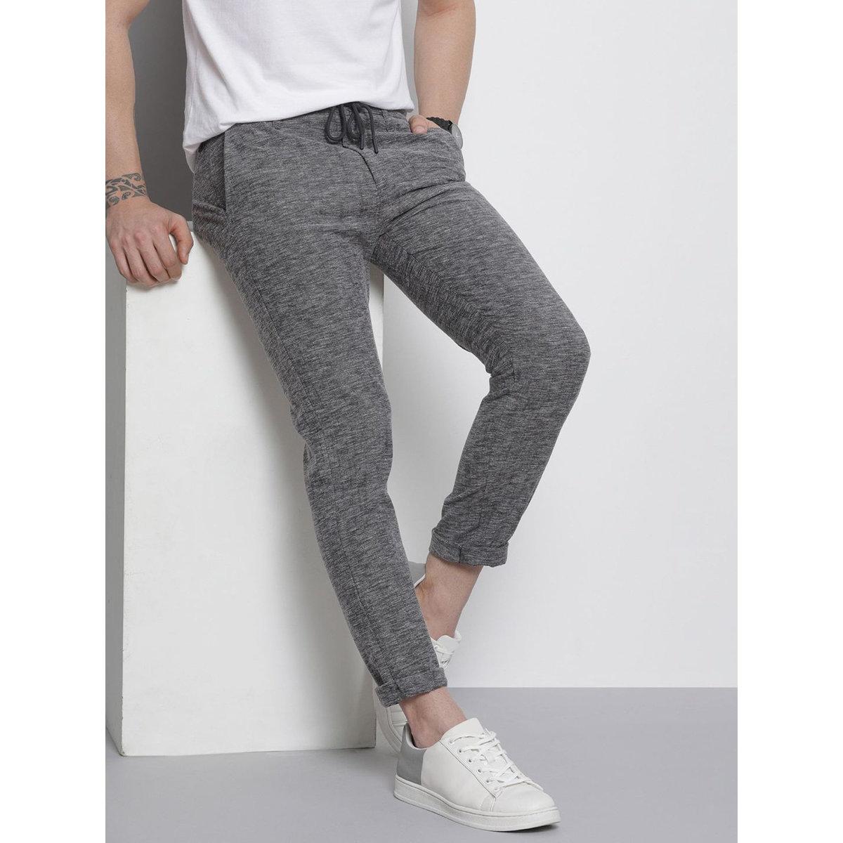 The Indian Garage Co X Styli Men Black Slim Fit Melange Joggers-men-clothing-bottoms-joggers-image-1
