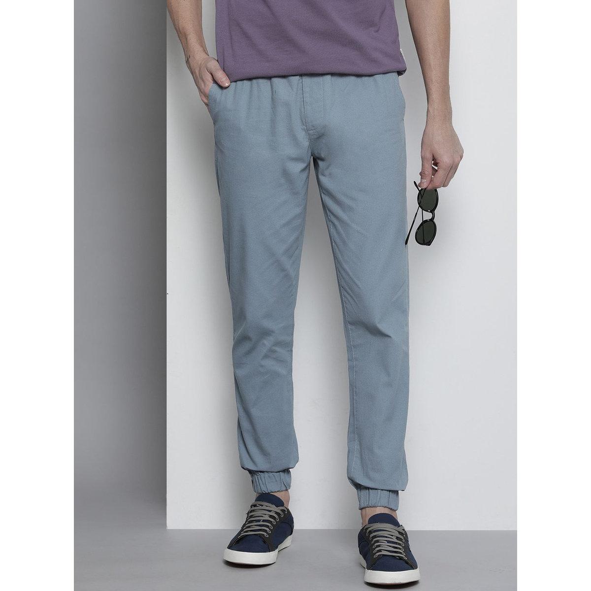 The Indian Garage Co X Styli Men Blue Slim Fit Solid Cuffed Joggers-men-clothing-bottoms-joggers-image-1