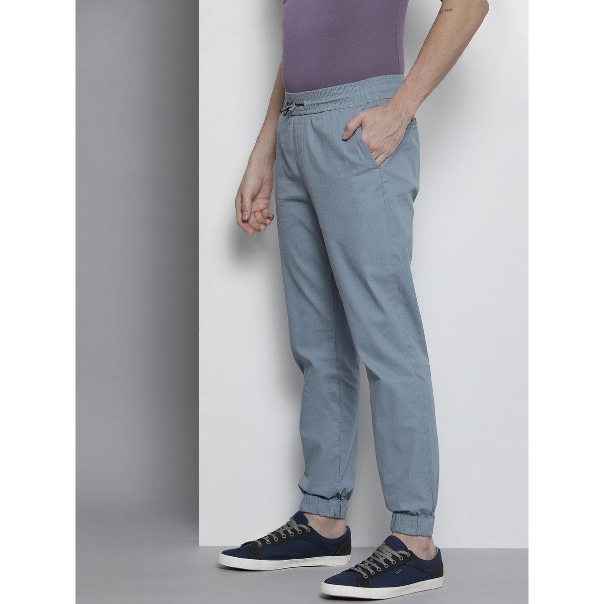 The Indian Garage Co X Styli Men Blue Slim Fit Solid Cuffed Joggers-men-clothing-bottoms-joggers-image-2